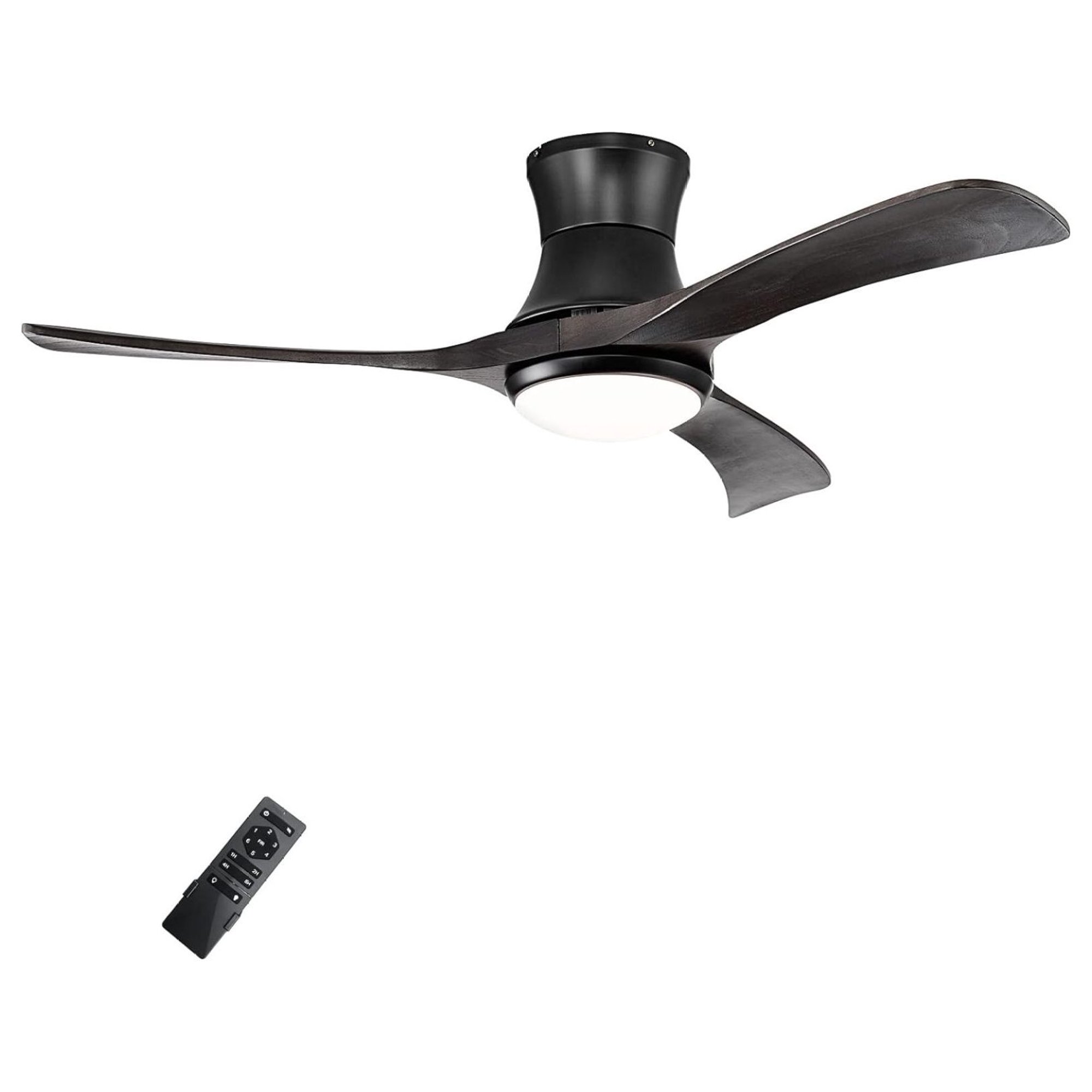 ZHANGHU 52 Ceiling Fan with LED Light, Modern Ceiling Fan with 6 Wind Speeds, 3 Adjustable Light Colors, Reversible Blades, Control & 8H Timer, Flush Mount Ceiling Fan for Bedroom, Living Room