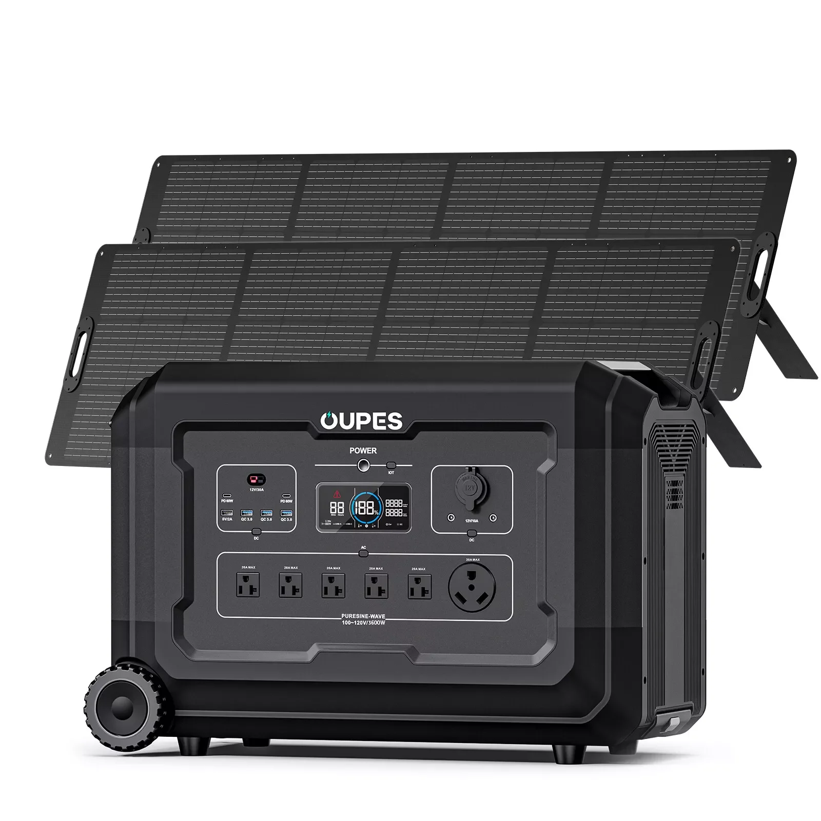 OUPES Mega 3 Portable Power Station 3600W 3072Wh Solar Generator + 2x240w solar panel for Outdoor
