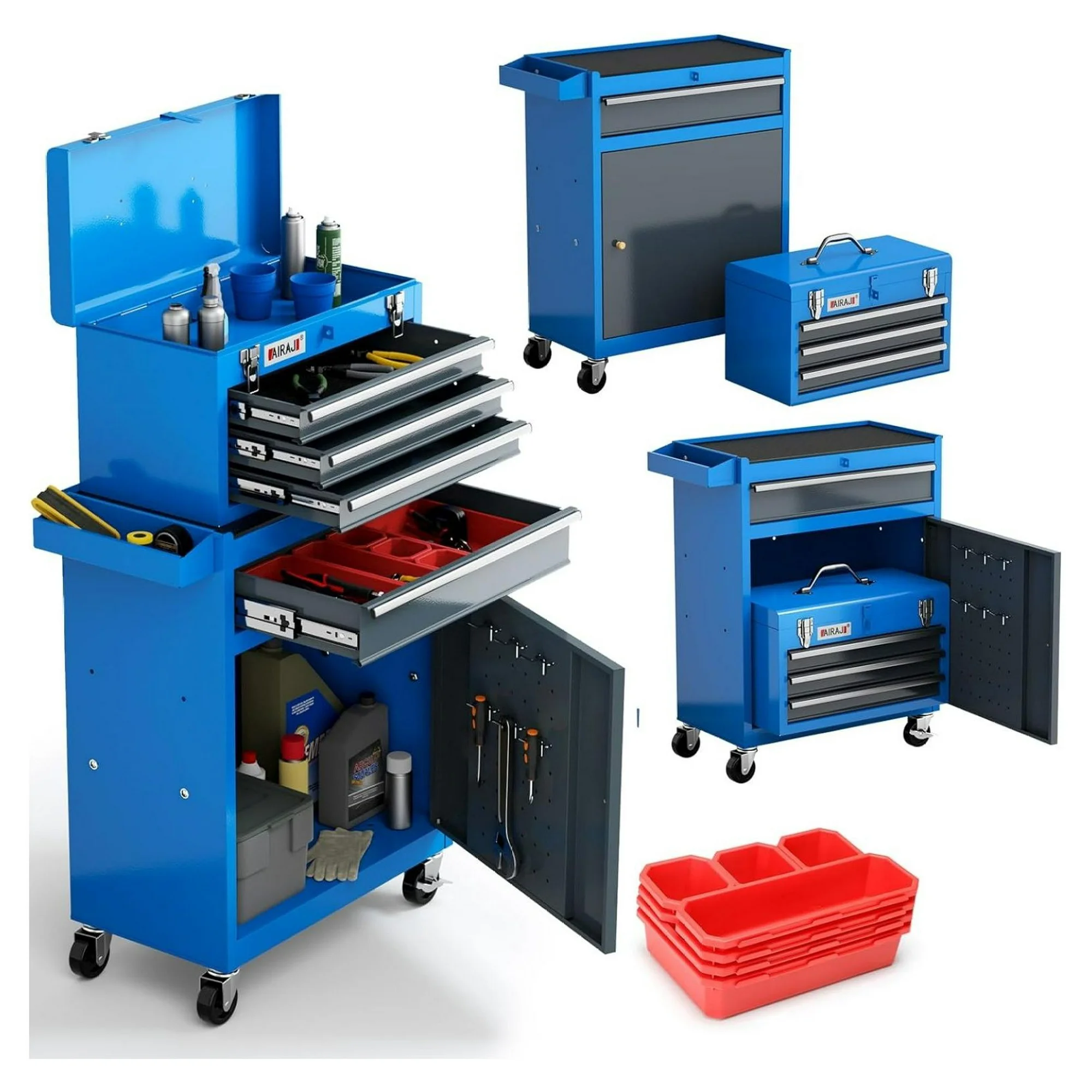 ZHANGHU 4-Drawer Tool Chest,Rolling Tool Chest with Wheels and Locking System,Detachable Tool Storage Cabinet with Tool Box Organizer Tray for Garage,Warehouse (Blue)