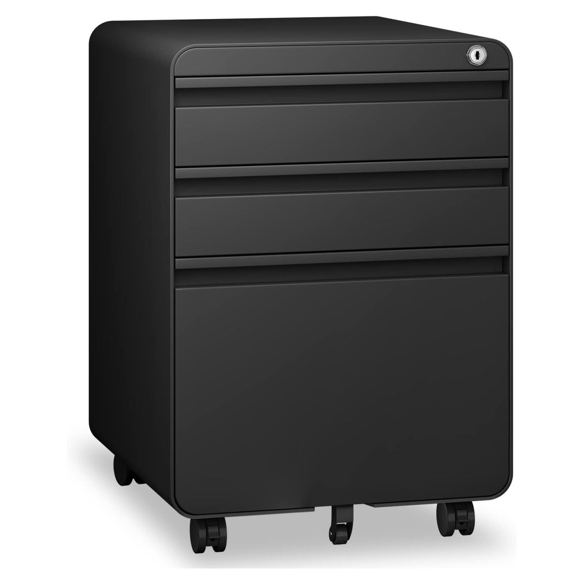 ZHANGHU 3 Drawer File Cabinet, Metal Filing Cabinets with Lock Wheels for Letter/Legal/A4 File, Anti-tilt Under Desk Design, Lockable Rolling Mobile File Cabinet for Home Office (Black)