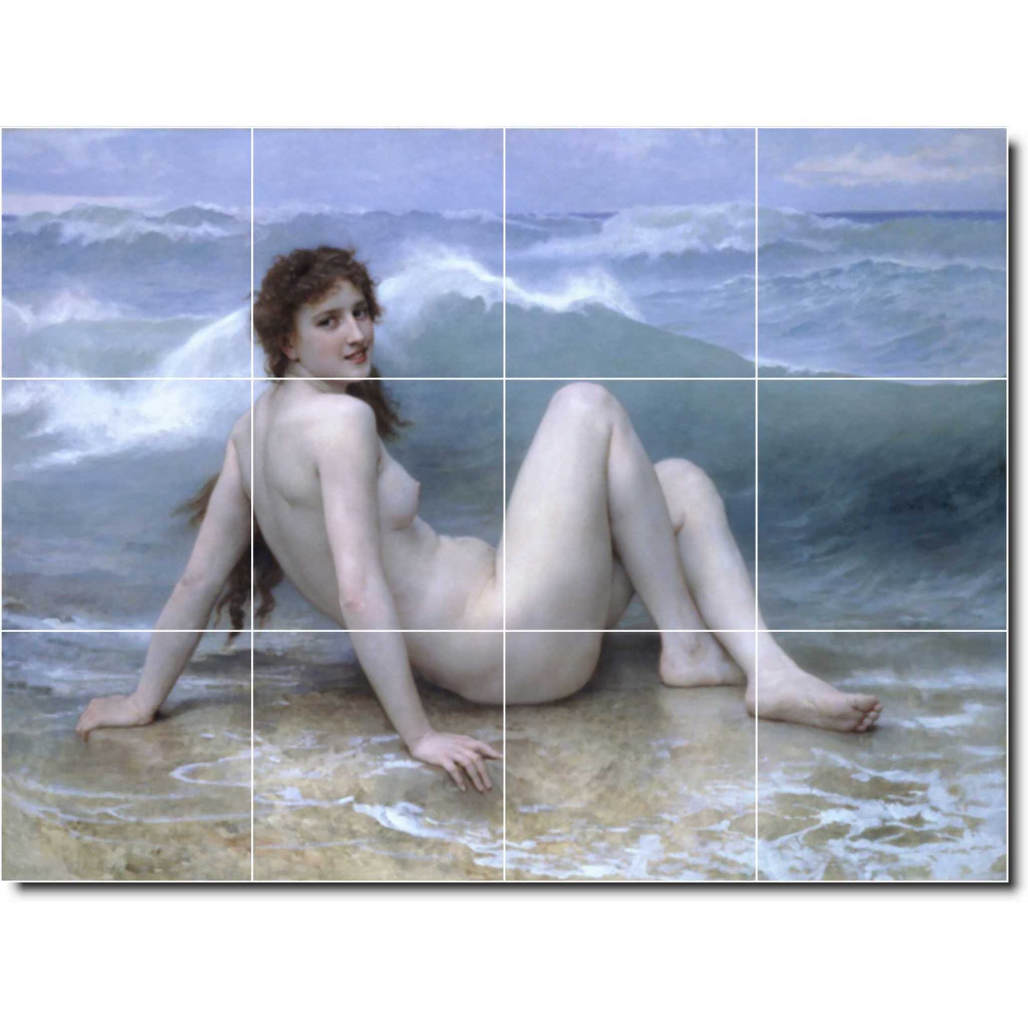 Ceramic Tile Mural-William Bouguereau Nudes Backsplash Tile Mural 21. 24