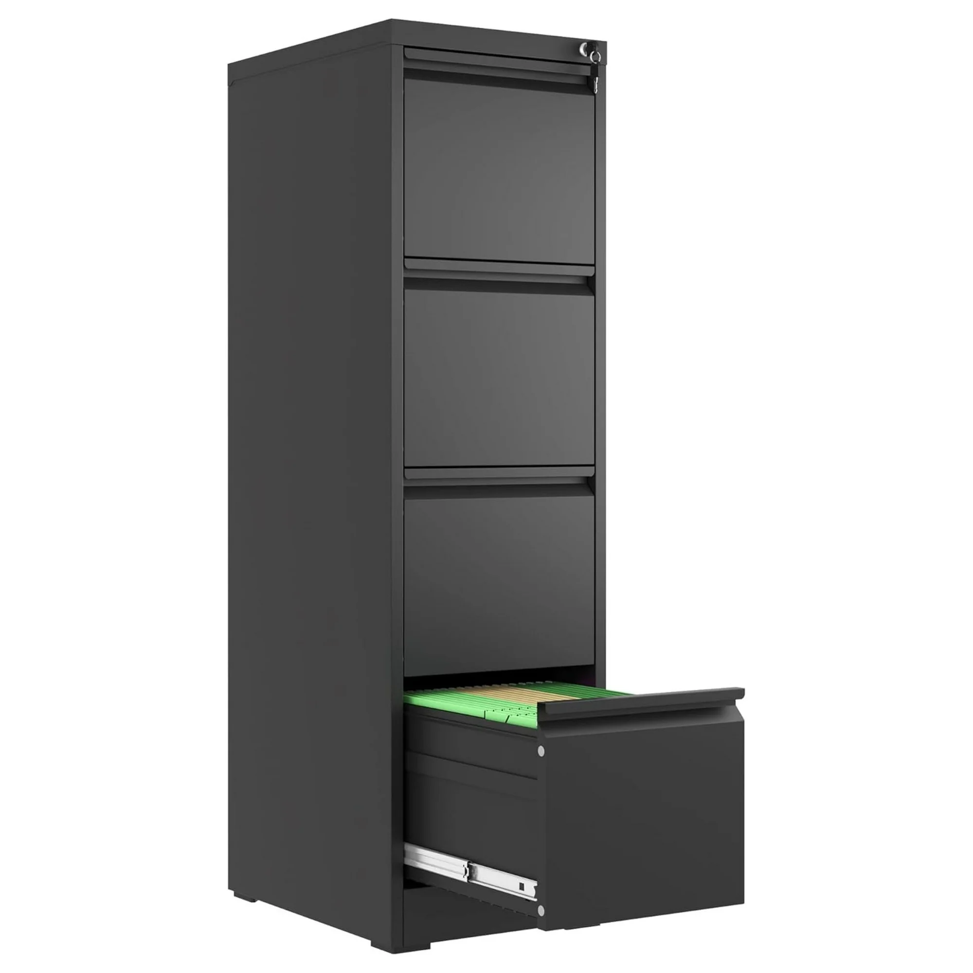 ZHANGHU 4 Drawer File Cabinet with Lock, Metal Vertical Filing Cabinets for Home Office, Steel Storage Cabinet for Hanging Legal/Letter Size Files, Assembly Required (Black)