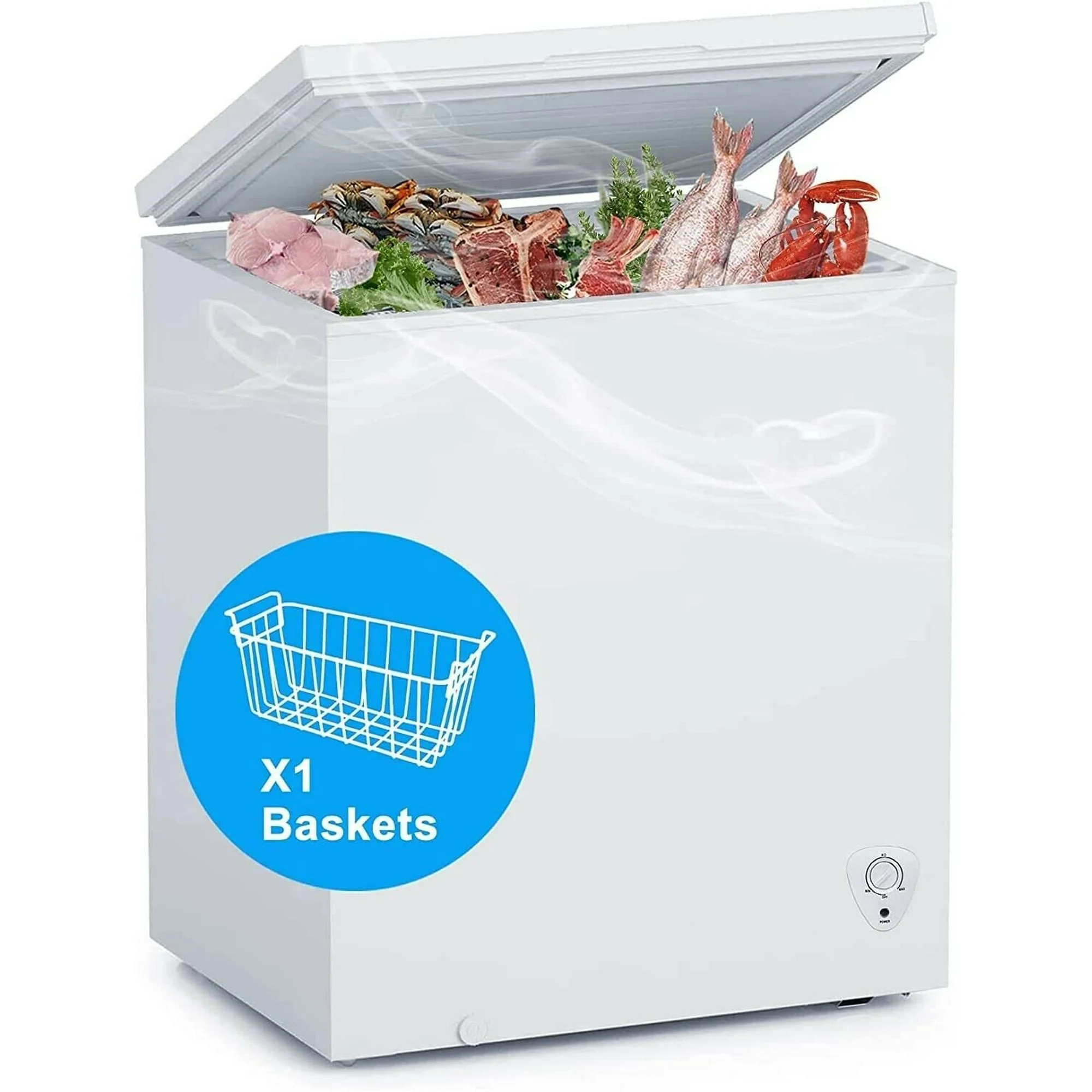 Techomey 5 Cu ft Chest Freezer with Removable Baskets Free-Standing Top Open Door Deep Freezer White