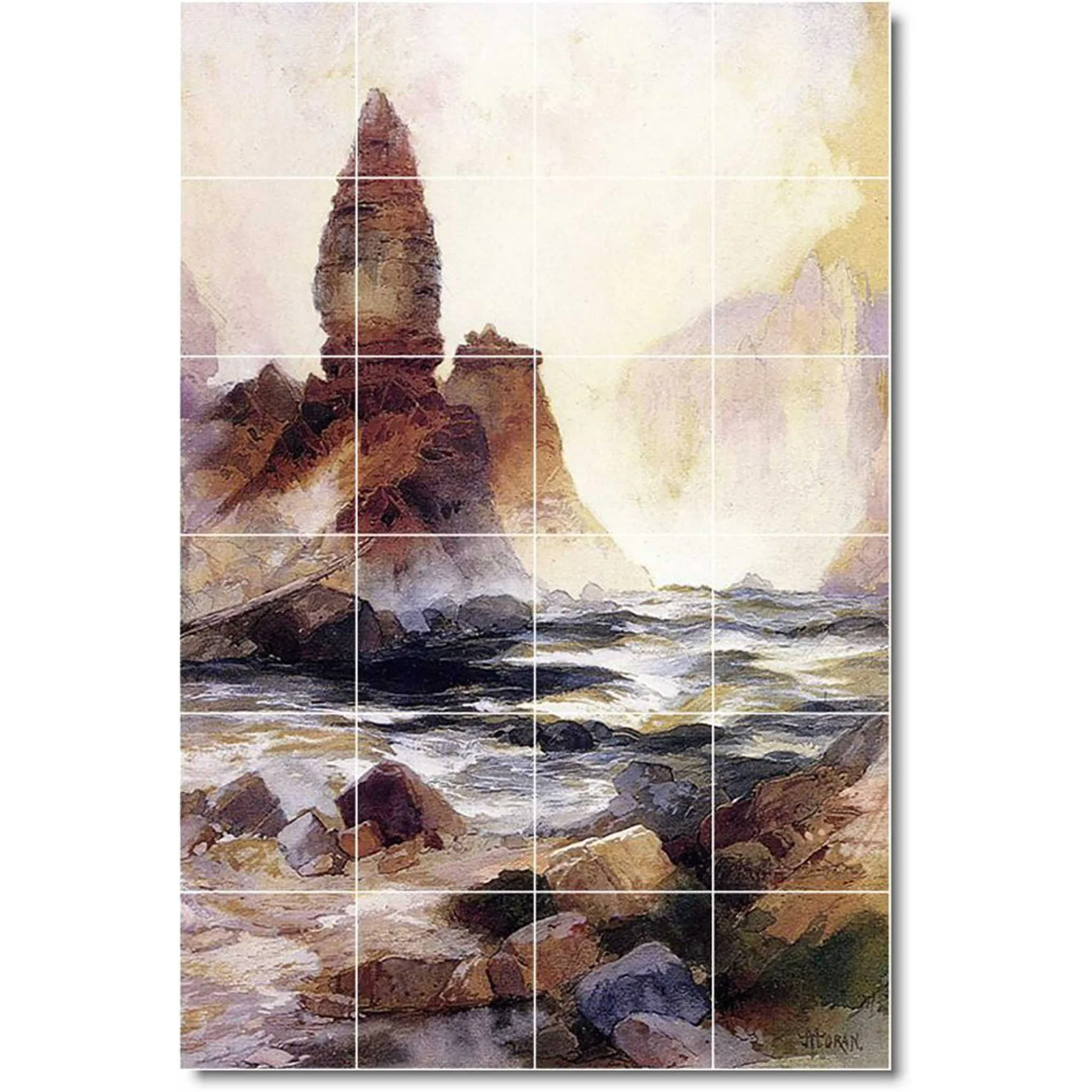Ceramic Tile Mural-Thomas Moran Waterfalls Backsplash Tile Mural 20. 24