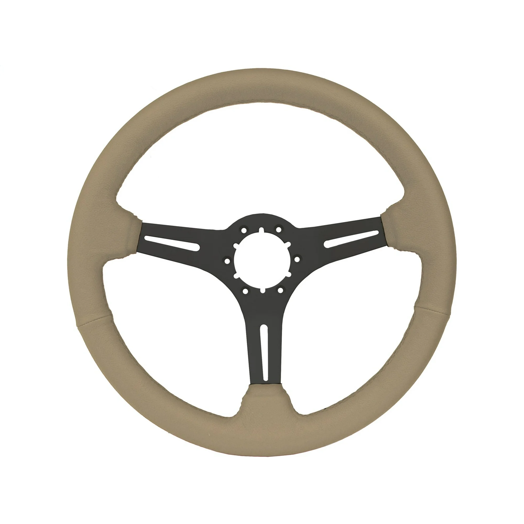 VSW 14 inch Tan Leather Steering Wheel, 6-Bolt Black Spoke, 2.5 inch Dish ST3060TAN