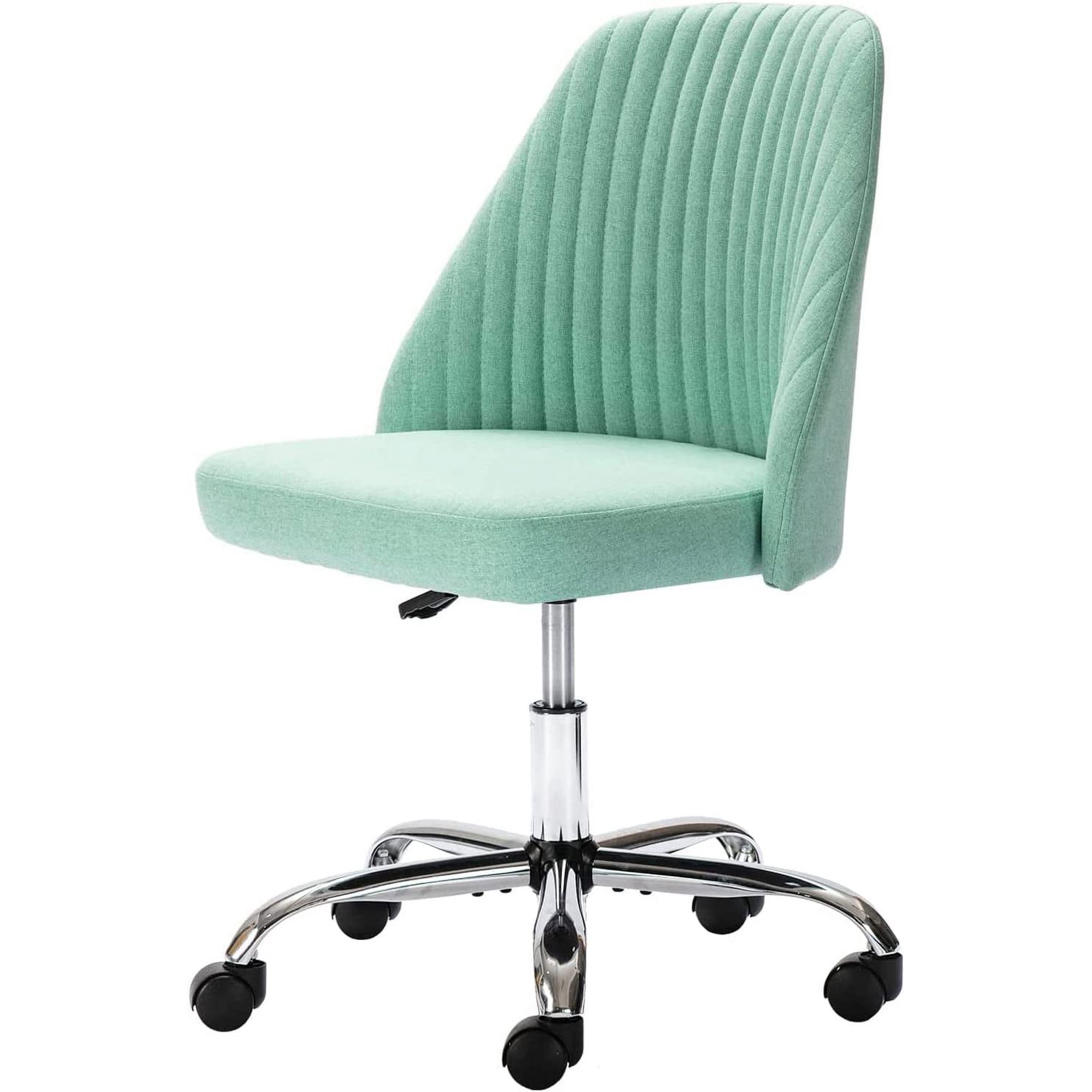Home Office Desk Chair, Vanity Chair, Modern Adjustable Low Back Rolling Chair, Twill Upholstered Cute Office Chair, Desk Chairs With Wheels For Bedroom, Classroom, Vanity Room (Green)