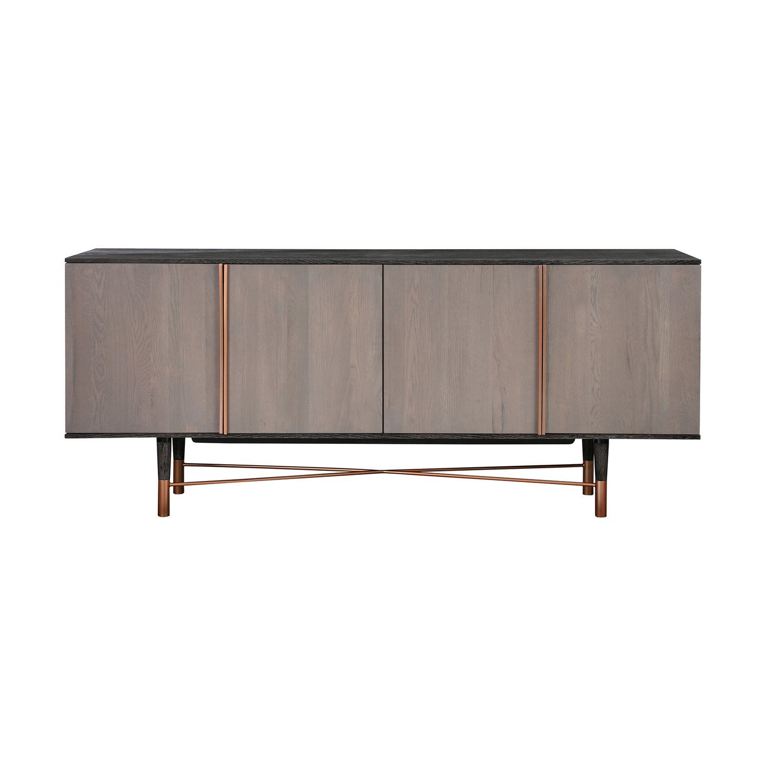 Homestock Modern Minimalism Rustic Oak Wood Sideboard Cabinet with Copper Accent