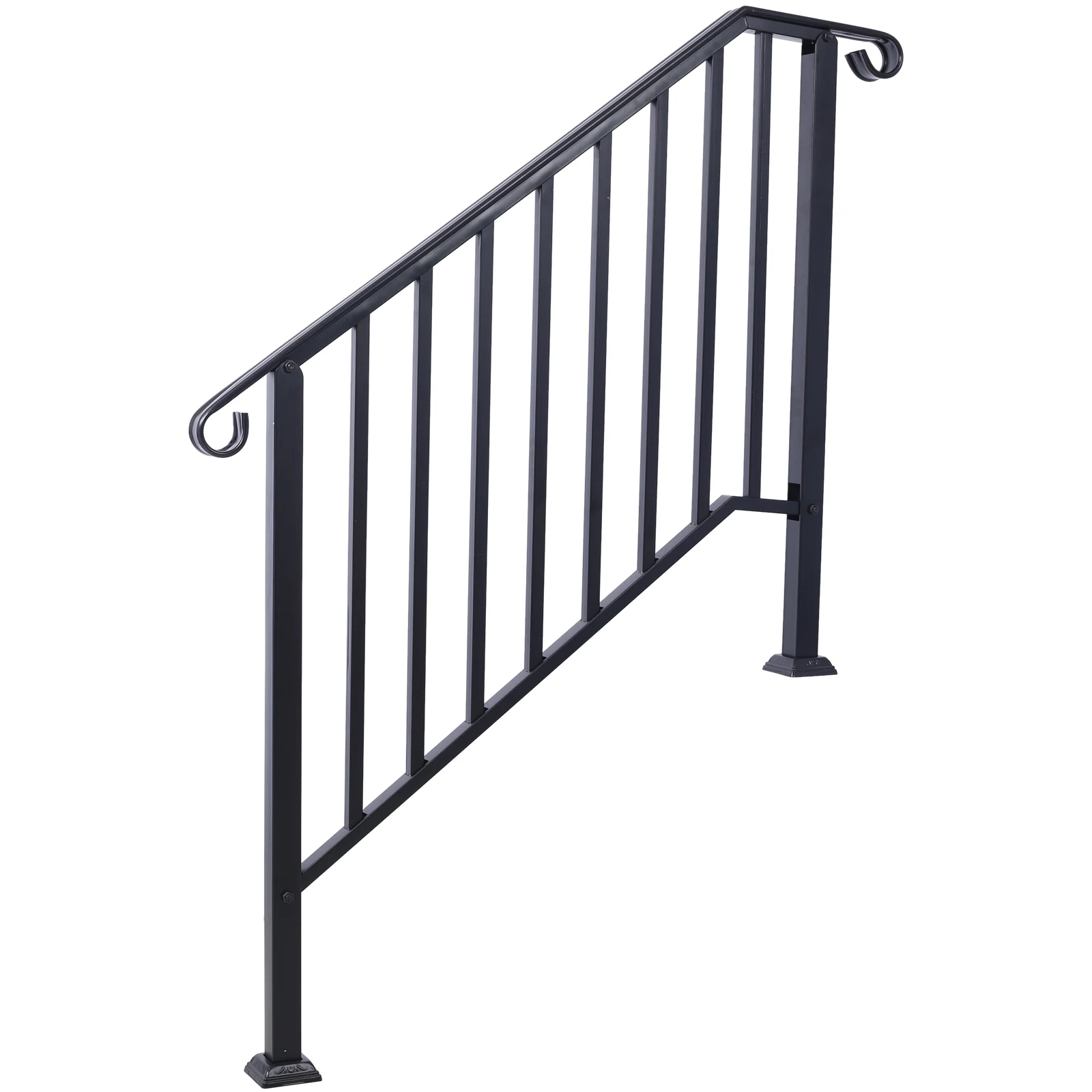 Handrails for Outdoor Steps, Fit 3 or 4 Steps Outdoor Stair Railing, Picket#3 Wrought Iron Handrail, Flexible Porch Railing, Black Transitional Handrails for Concrete Steps or Wooden Stairs