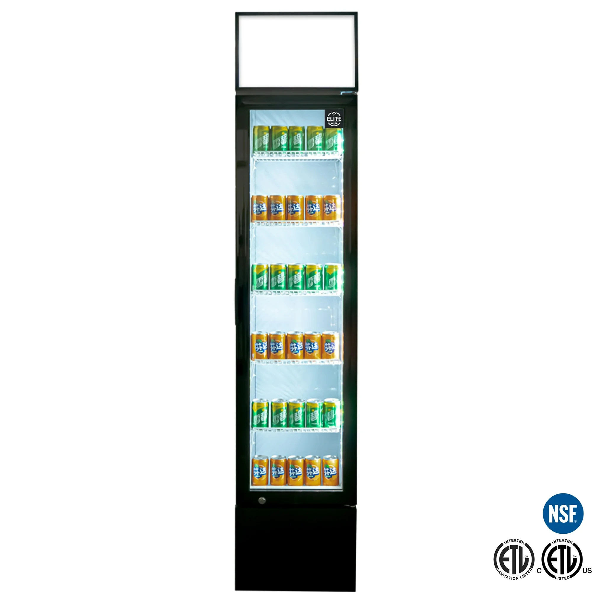 NSF 16 in. Glass Door Upright Refrigerator, 155L Narrow Cooler Display Merchandiser Slim Line 5.5 Cu.Ft. ETL