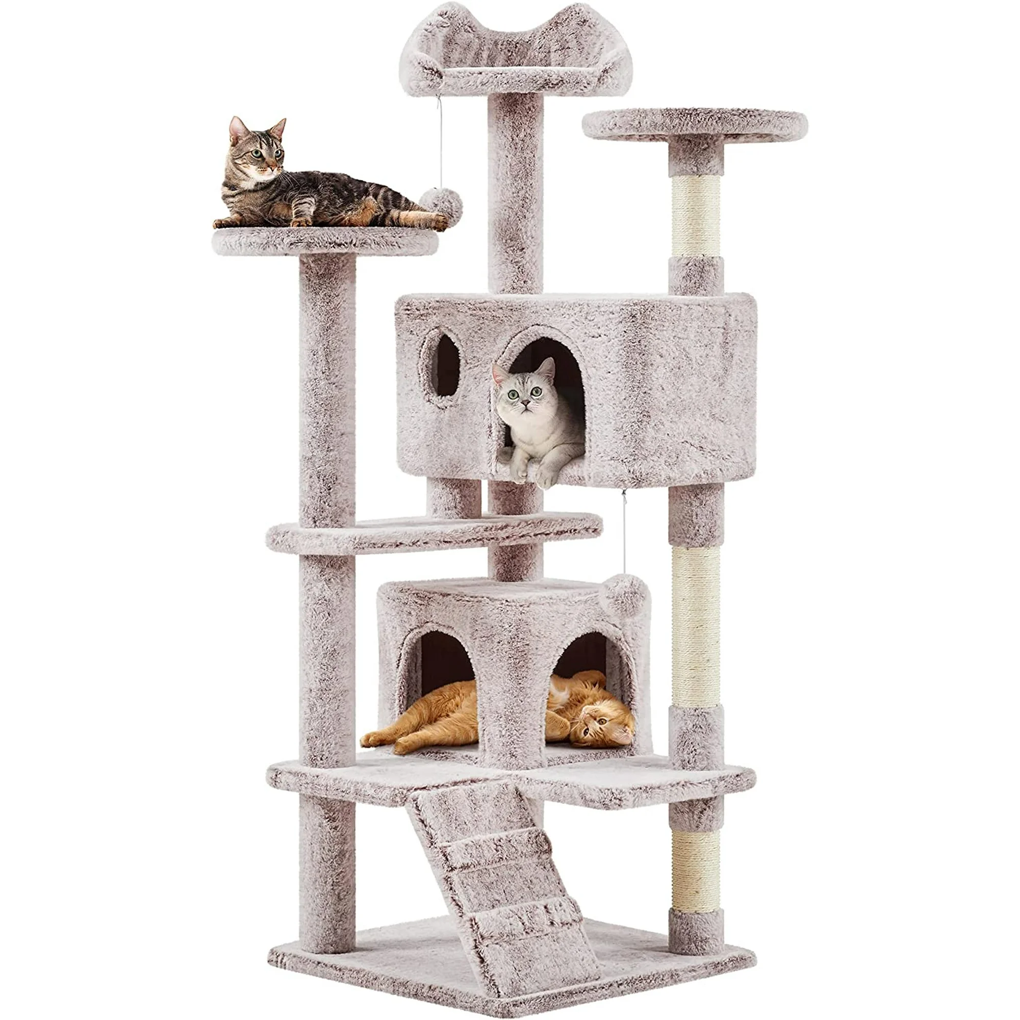54In Cat Tree, Cat Tower With Double Cat Condo, Sisal Scratching Posts, And Dangling Balls, Cat Furniture Kitten Play House