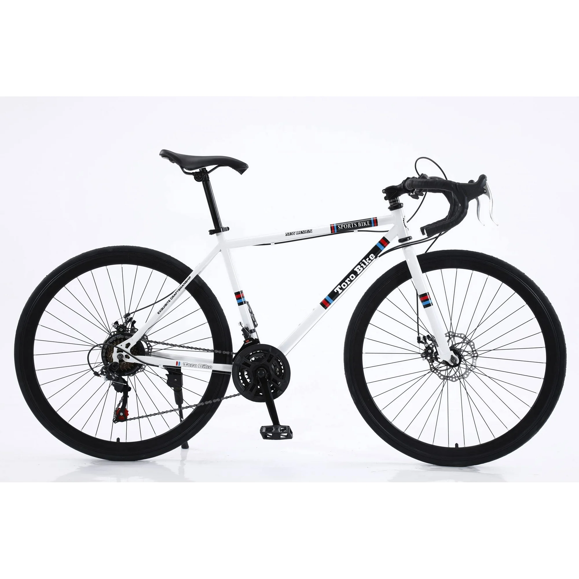 Toro Bikes USA Mens Road/Highway Bike, 29-Inch Wheels, Aluminum Frame, Twist Shifters, 24-Speed, Front and Rear Disc Brakes (White)