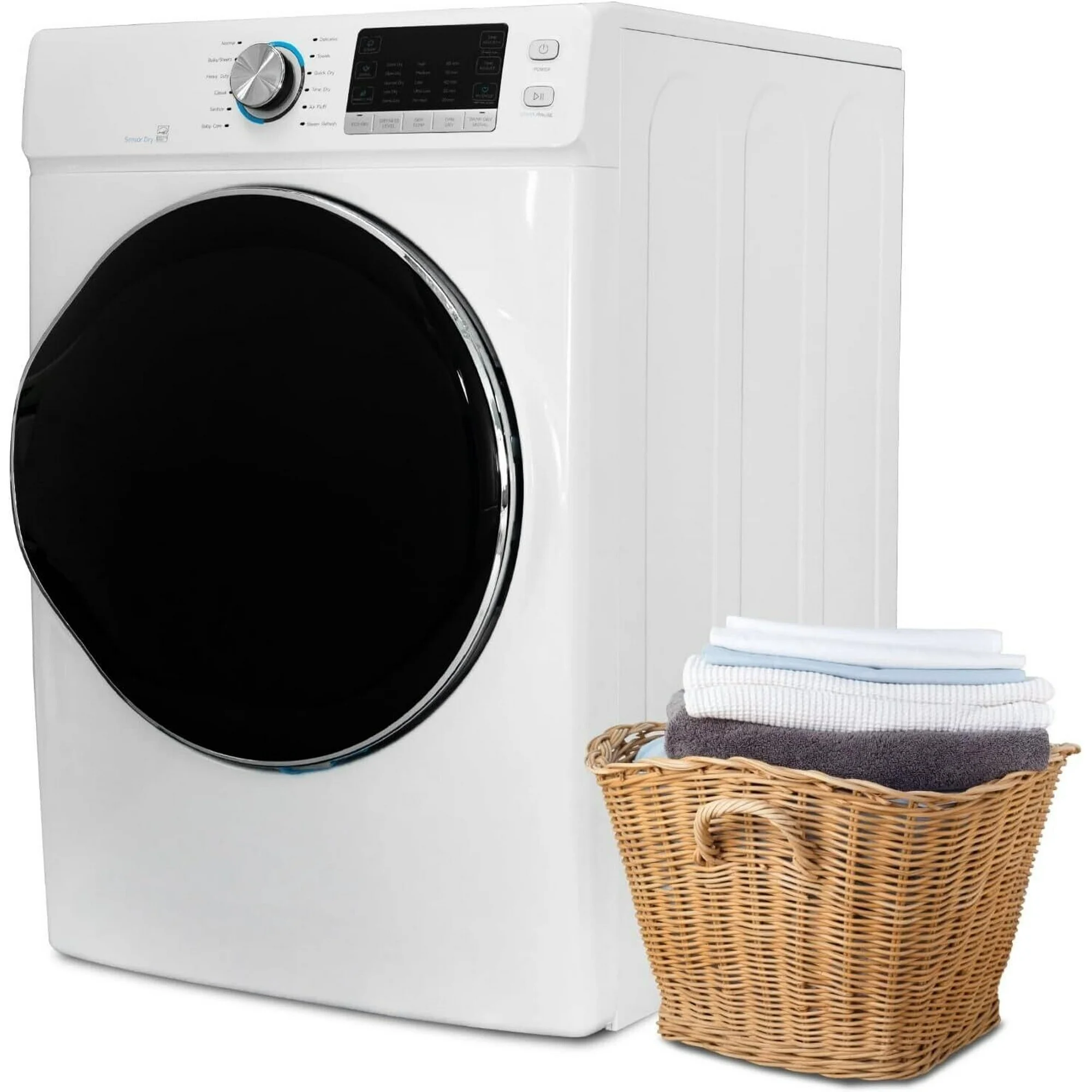 Techomey 8 Cu ft Electric Front Load Dryer, 27 in.W Large Capacity, Steam Function, Wrinkle Care, Stackable, Reversible Door
