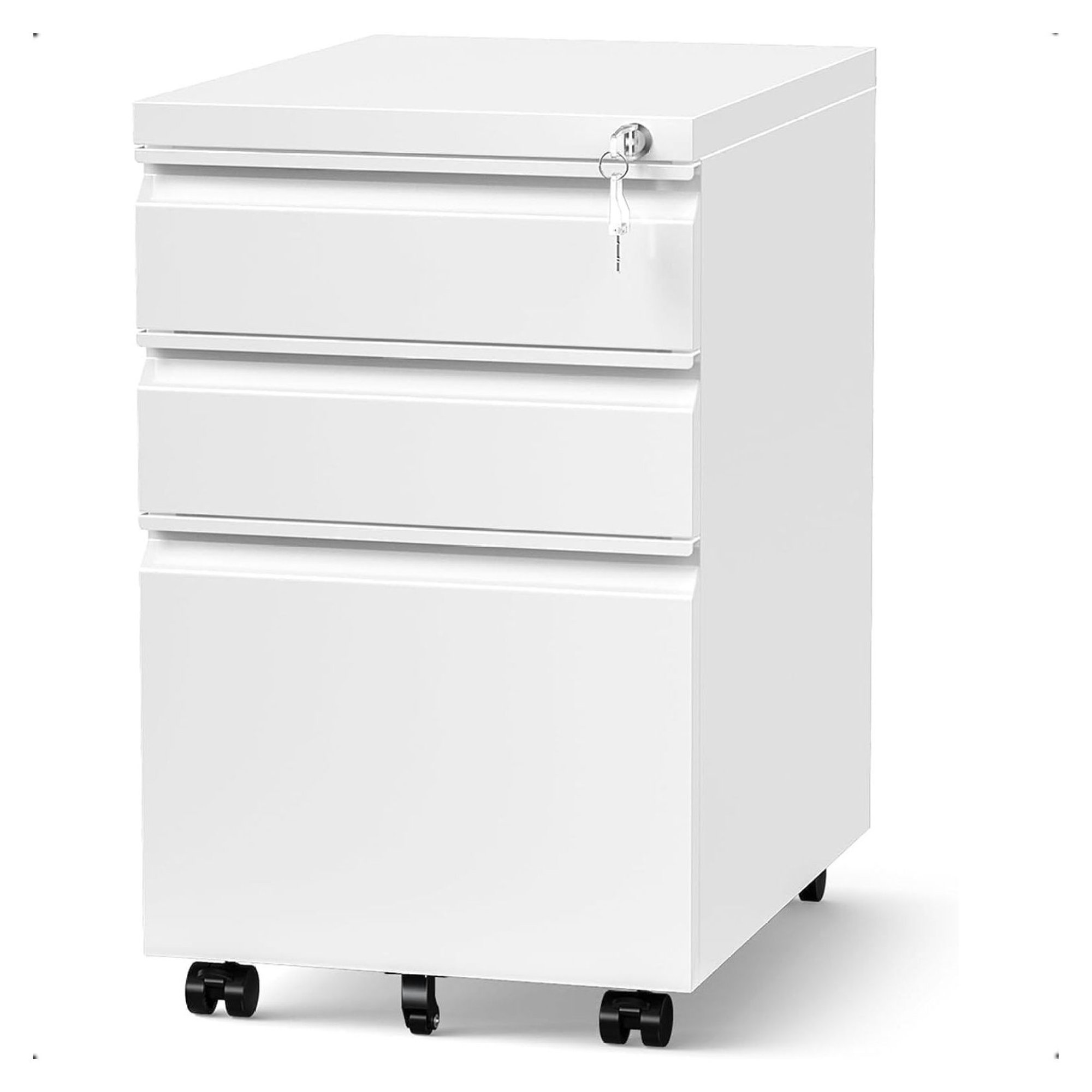 ZHANGHU 3 Drawer Filing Cabinet with Lock, File Cabinets for Home Office, Locking File Cabinet, Under Desk Mobile File Cabinet for A4-Size/Letter-Size/Legal-Size, White