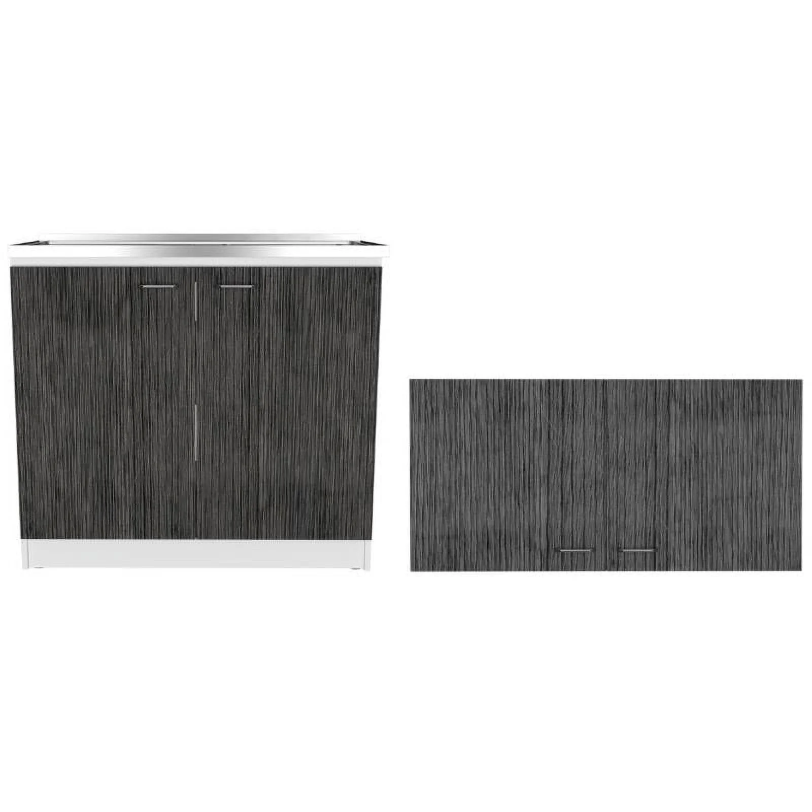 Home Square 2-Piece Set with Utility Sink and Wall Cabinet in White & Smoky Oak