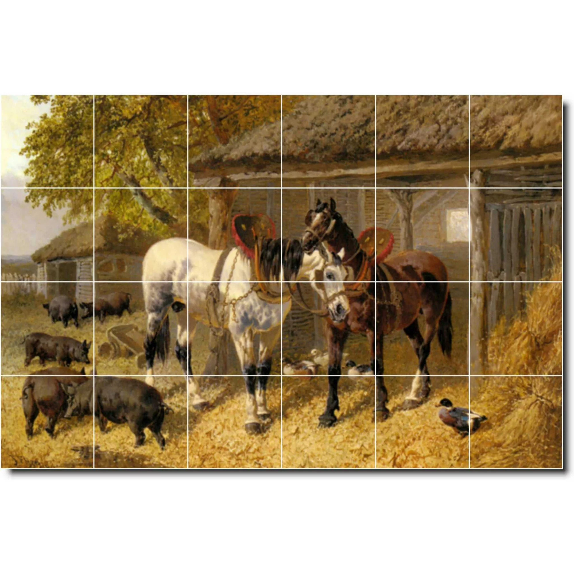 Ceramic Tile Mural-John Frederick Herring Horses Wall Tile Mural 5. 25.5