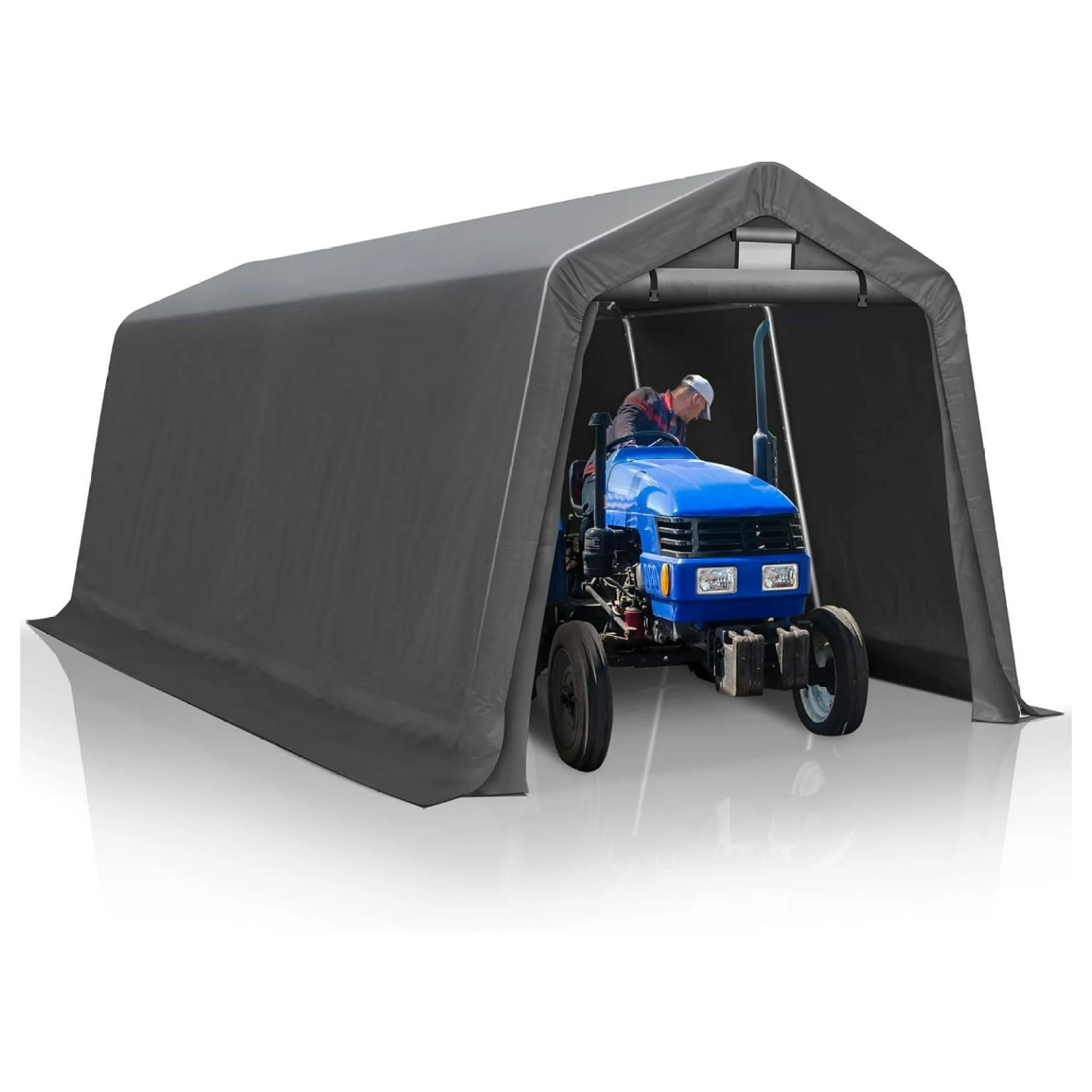 ZHANGHU 8' x 14' Outdoor Storage Shelter Shed- Heavy Duty Storage Tent with Roll-up Ventilated Windows, Portable Garage Zipper Storage shed for Bike, ATV, Motorcycle Shelter, Gray