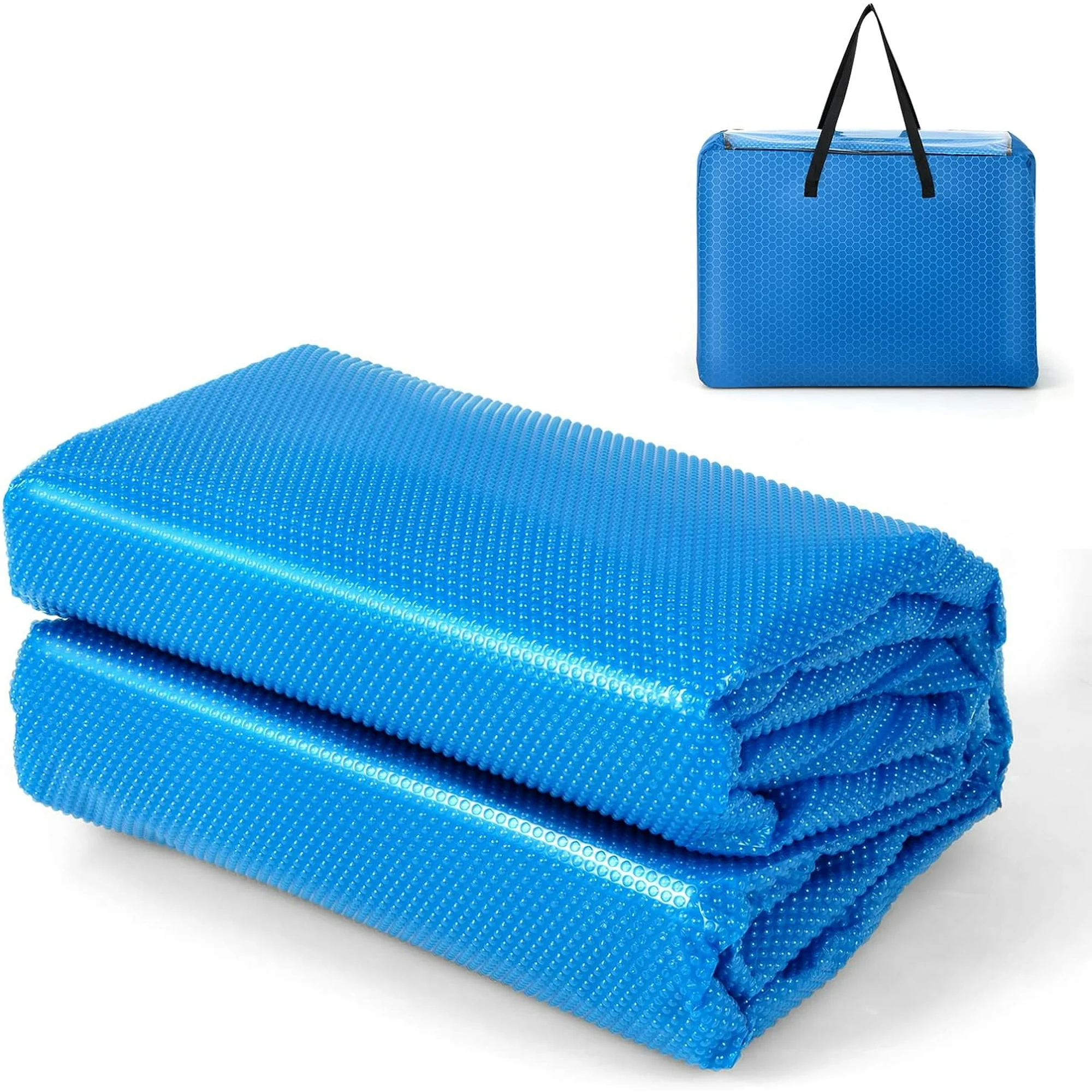 GYMAX Pool Cover, 16 FT x 32 FT 12-mil Solar Pool Cover with Carry Bag, Heat Retaining Rectangle Bubble Cover Floating Spa Blanket for Tub, In-Ground & Above Ground Swimming Pools (Blue)