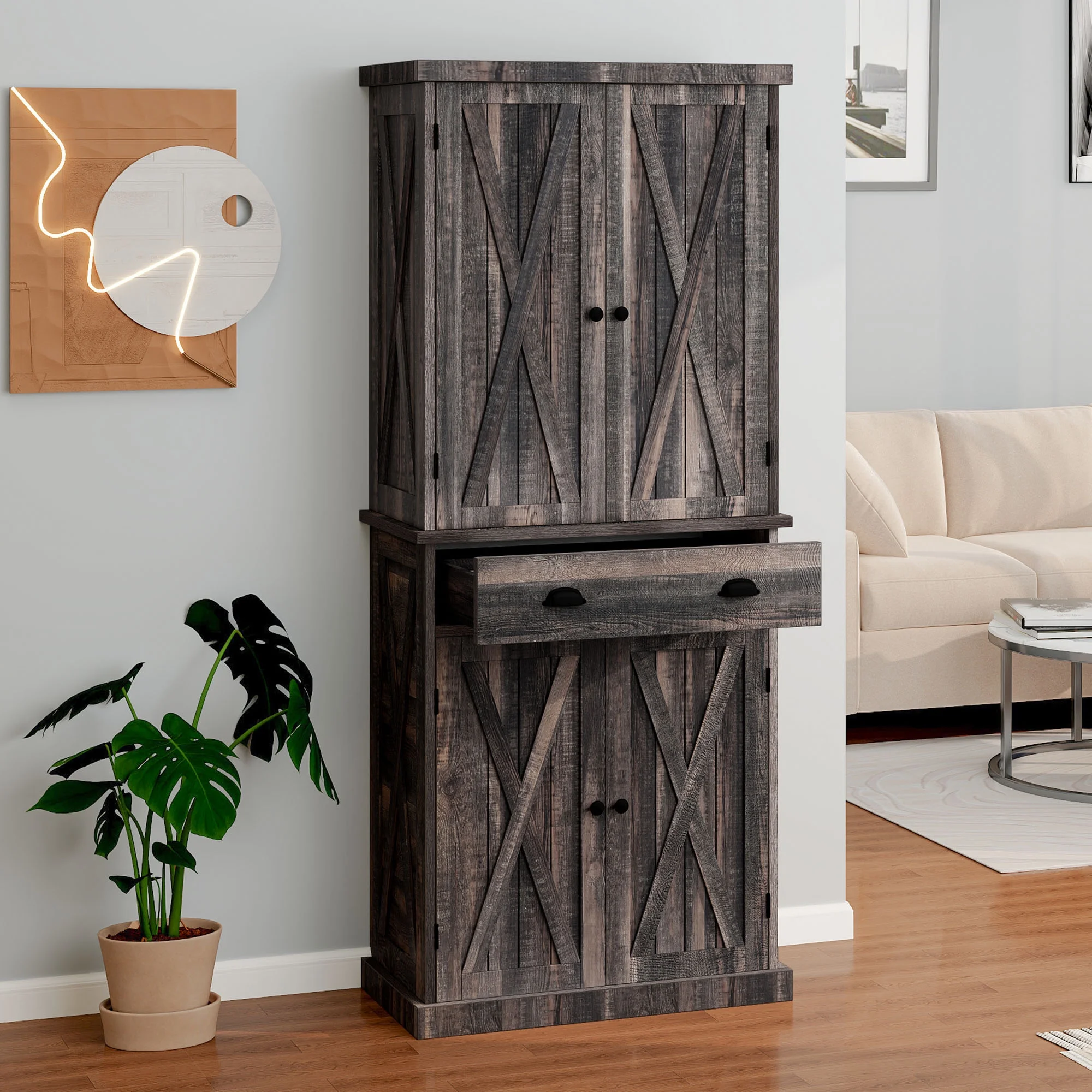 Uforic Tall Kitchen Pantry Storage Cabinet with 4 Doors and Shelves, 72