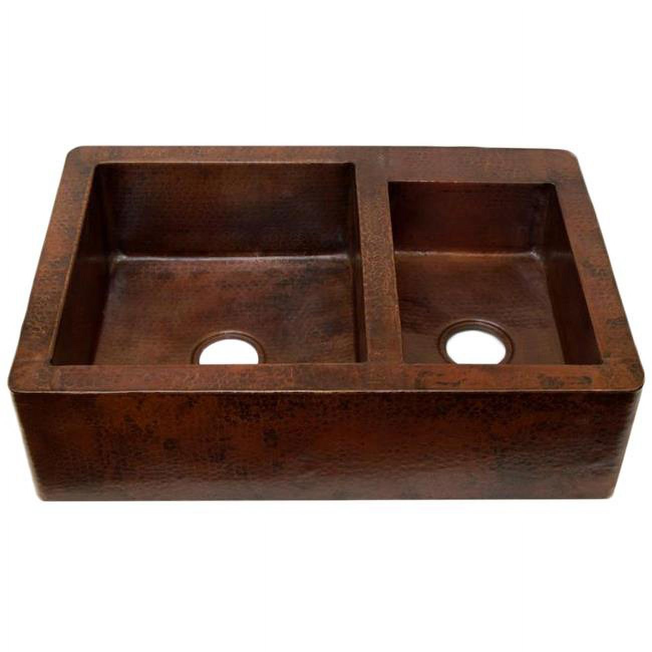 Novatto  Novatto 60 - 40 Split Farmhouse Copper Kitchen Sink Copper Brown