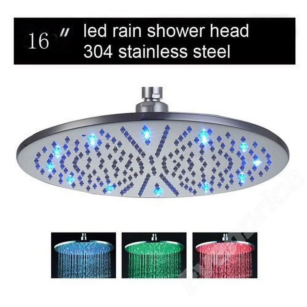 Cascada 16 Inch Ceiling Mount Round Rainfall LED Shower Head, Stainless ...
