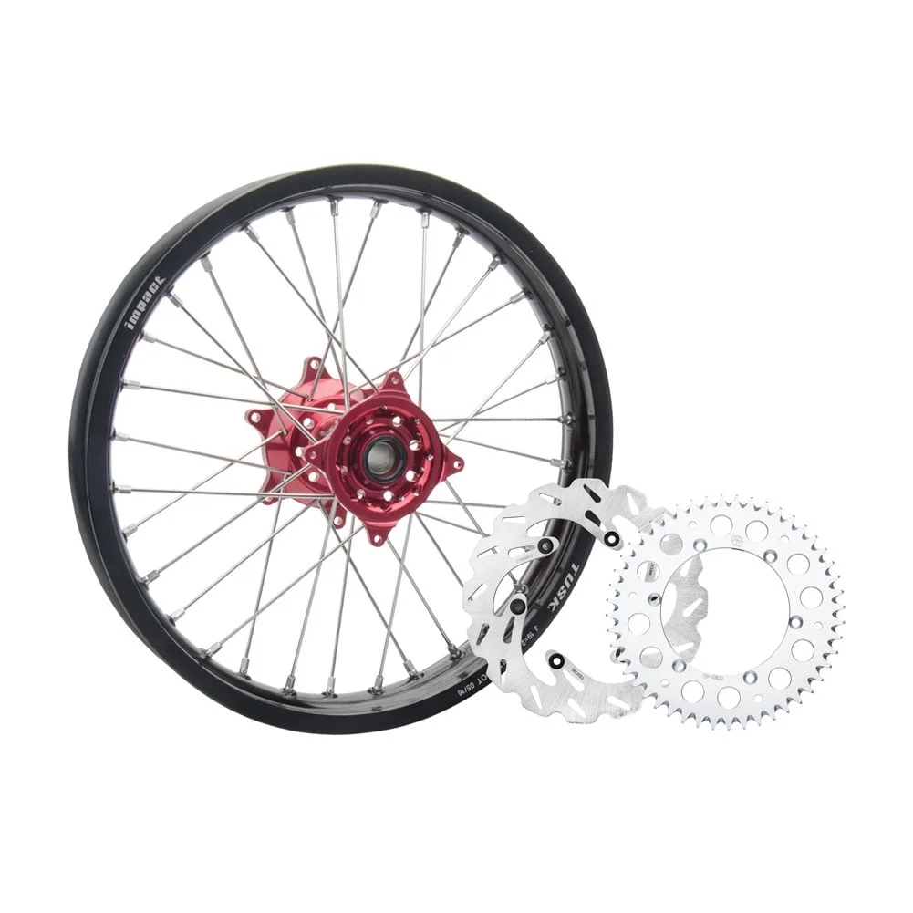 Tusk Impact Complete Rear Wheel Package 19 x 2.15 Black Rim/Silver Spoke/Red Hub For Honda CR125R 2004