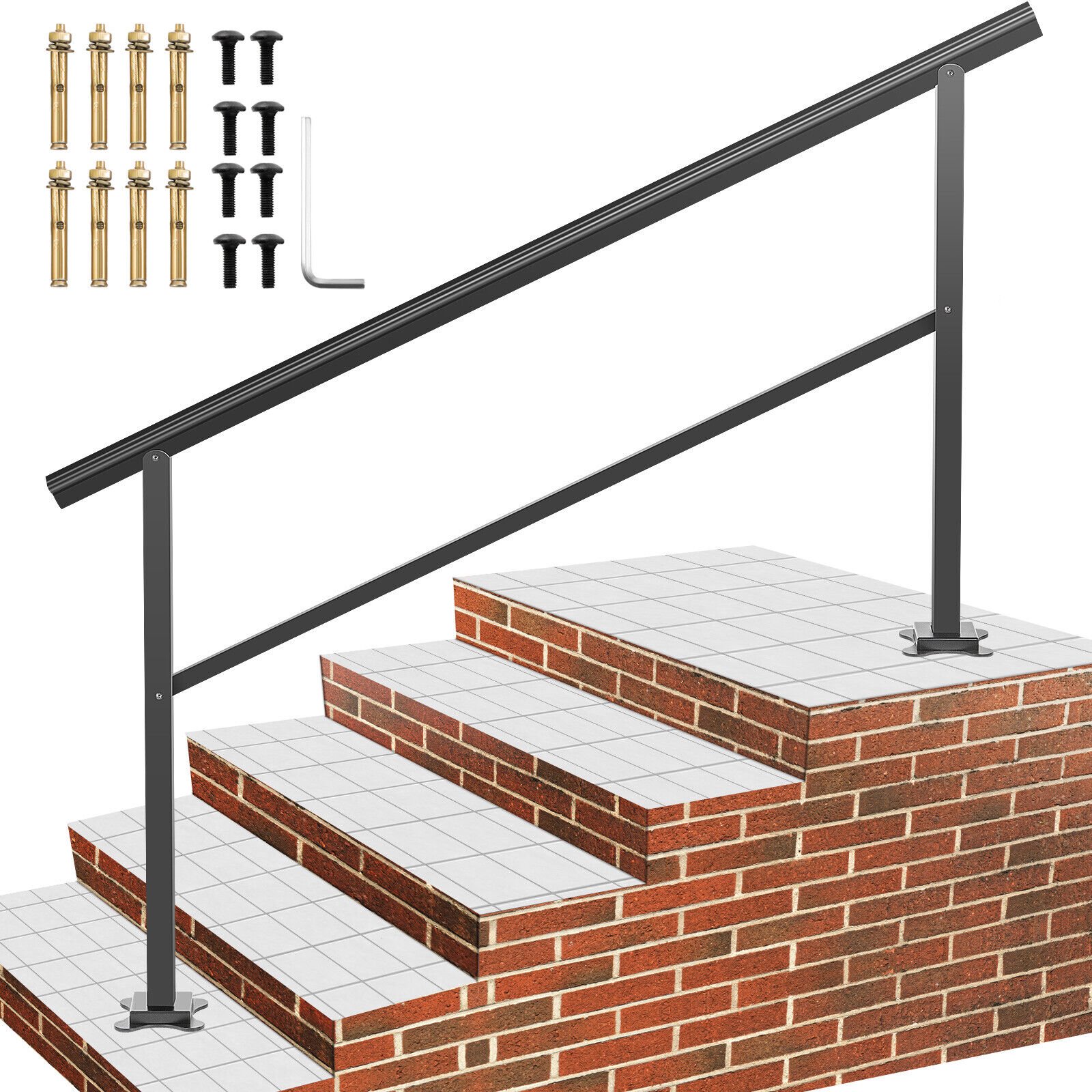 ZGBY 5Ft Step Handrail Fit 4-5 Steps Adjustable Thick Aluminum Stair Rail Black