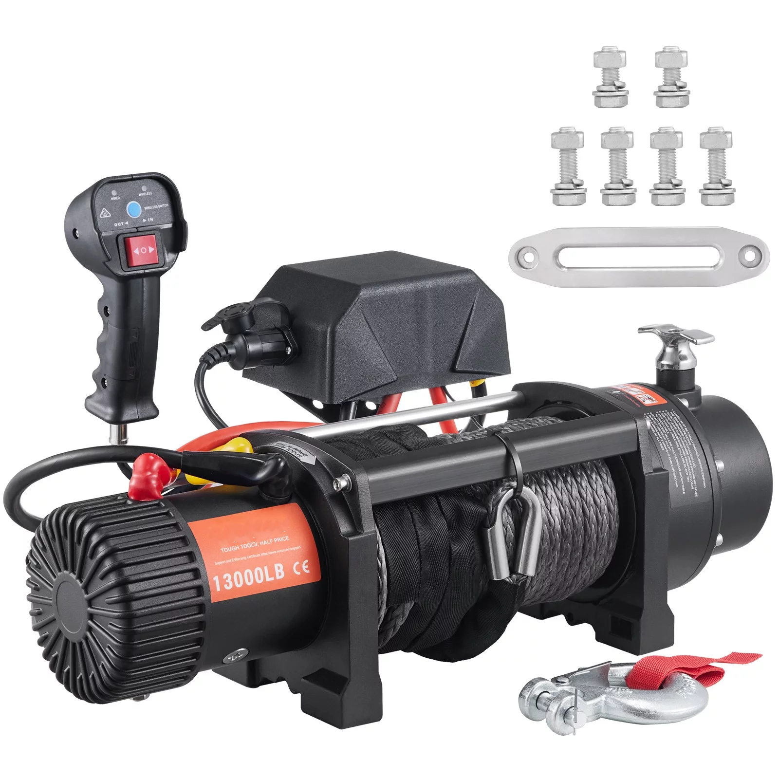 BENTISM Electric Winch, 12V 13,000 lb Load Capacity Nylon Rope Winch, IP67 85ft ATV Winch with Wireless Handheld Remote