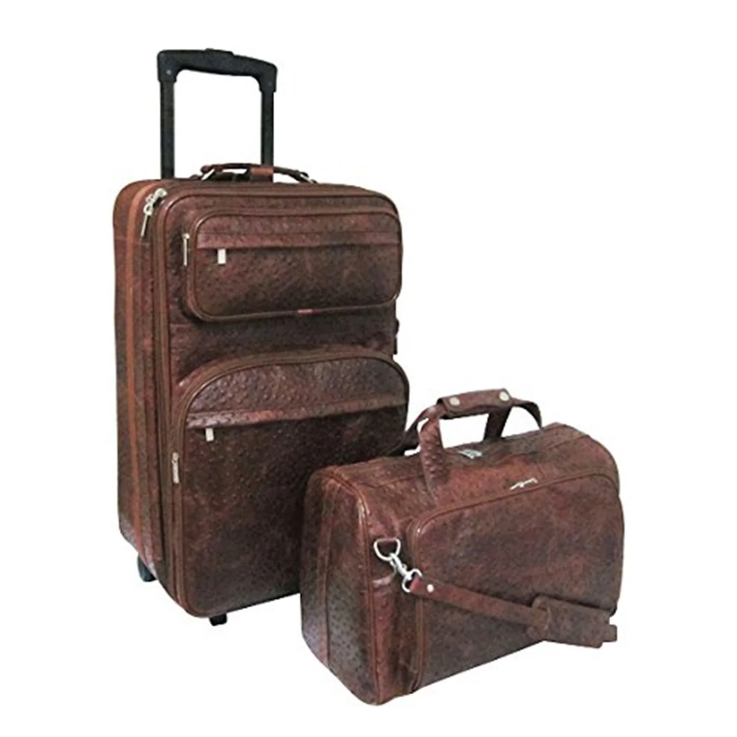 HomeStock Southwestern Sensibilities Leather 2-Piece Luggage Set,Brown Ostrich