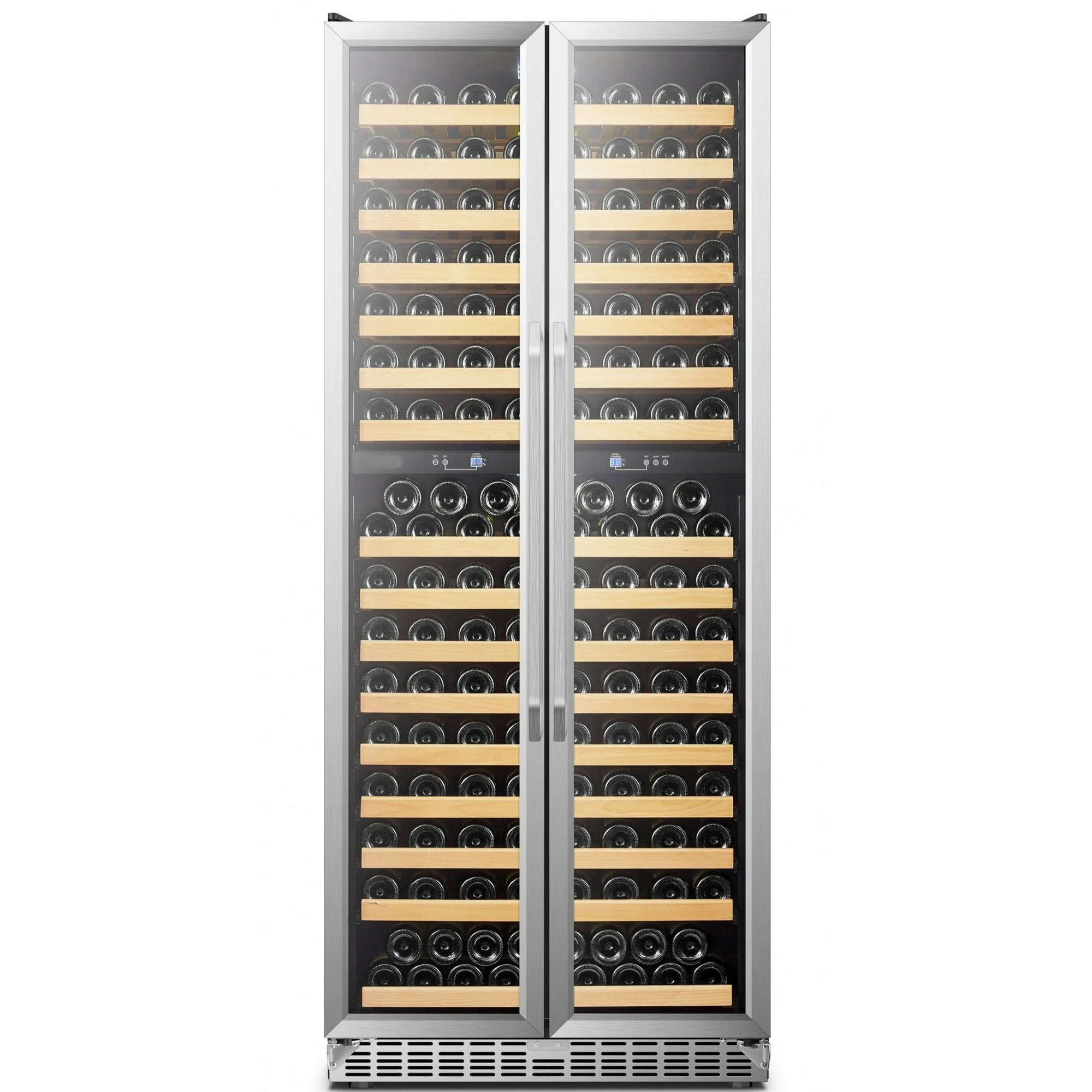 NSF 321 Bottle Black Two Door Dual Zone Wine Refrigerator, Wine Cooler 80 in. H Tempered Glass