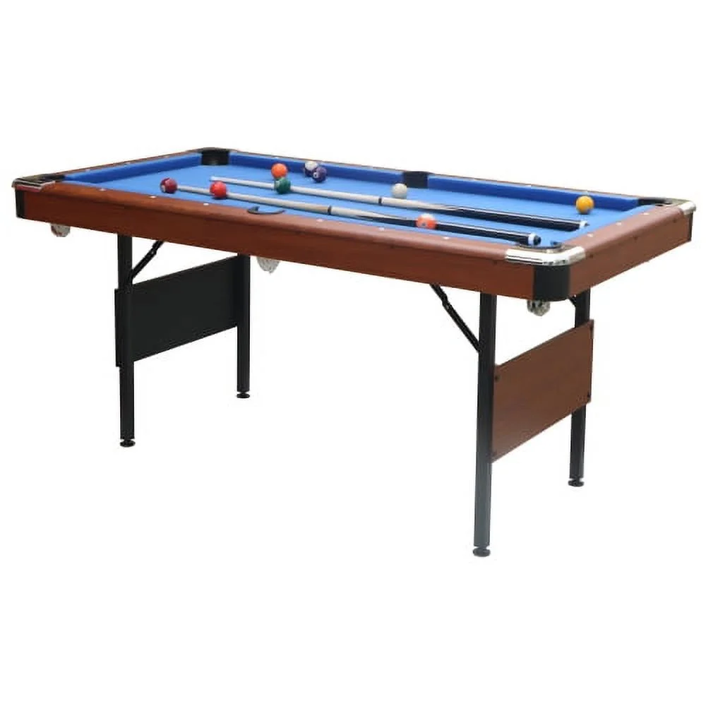 Shinpt Portable Pool Table with Full Set of Balls, 2 Cue Sticks, Chalk and Felt Brush, 5.5ft Billiards Table with Leg Leveler, Tabletop Billiard Table with Blue Velvet cloth, Blue