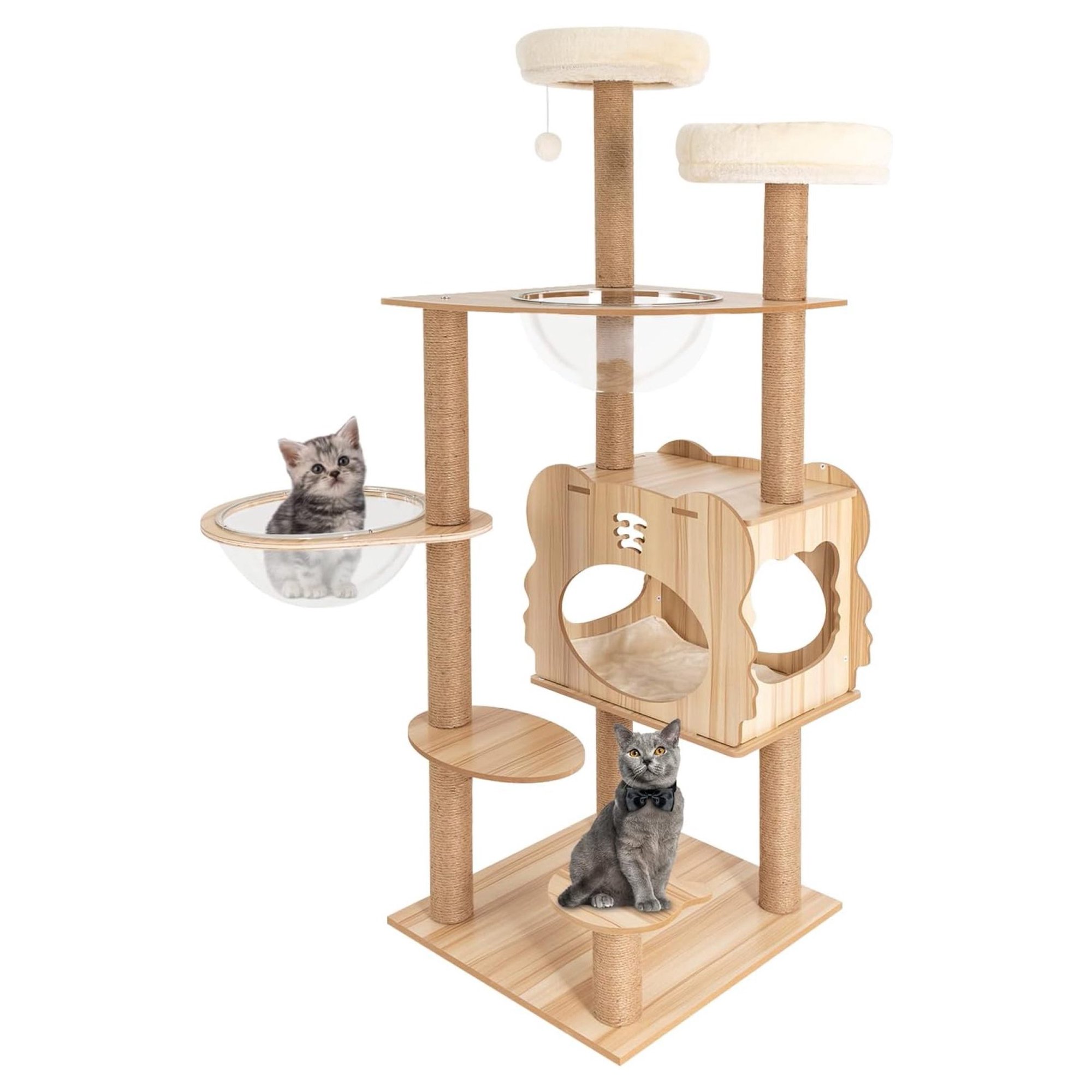 Hongwa Cat Tree Tower Modern Wood Cat Tower Cat Tree Indoor Climbing Activity Tower for Large Cat with Scratching Posts (Type3)