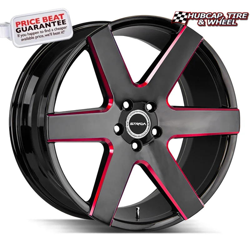 Strada Coda 22X9.5 Gloss Black Candy Red Milled Custom Wheel- 5x120 Bolt Pattern, 25mm Offset