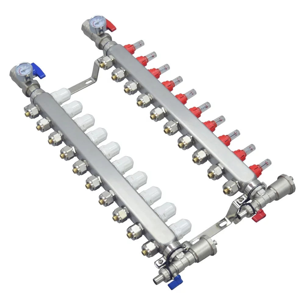 Techtongda 10-Branch PEX Radiant Floor Heating Manifold Set 1/2