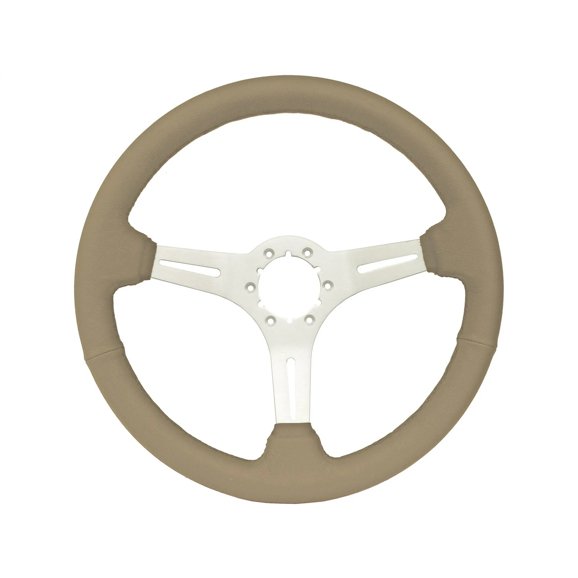 VSW 14 inch Tan Leather Steering Wheel, 6-Bolt Brushed Aluminum Spoke, 2.5 inch Dish, ST3014TAN