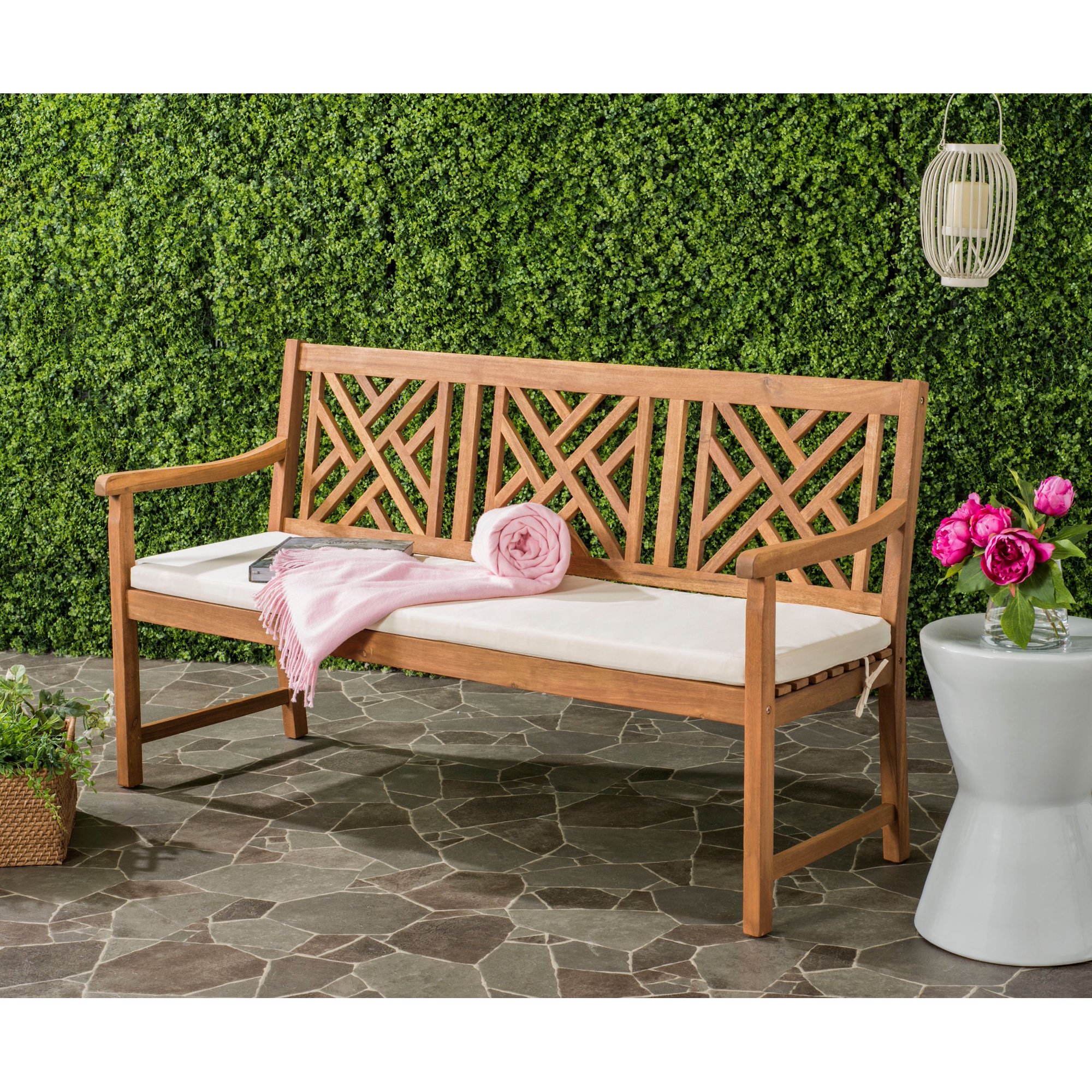 Safavieh Bradbury Outdoor Modern 3 Seat Garden Bench with Cushion
