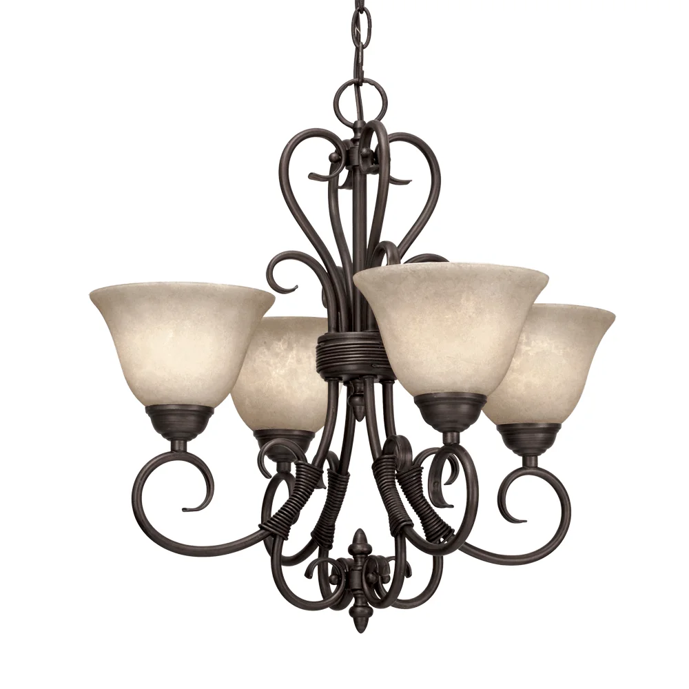 Homestead 4 Light Chandelier in Rubbed Bronze with Tea Stone Glass