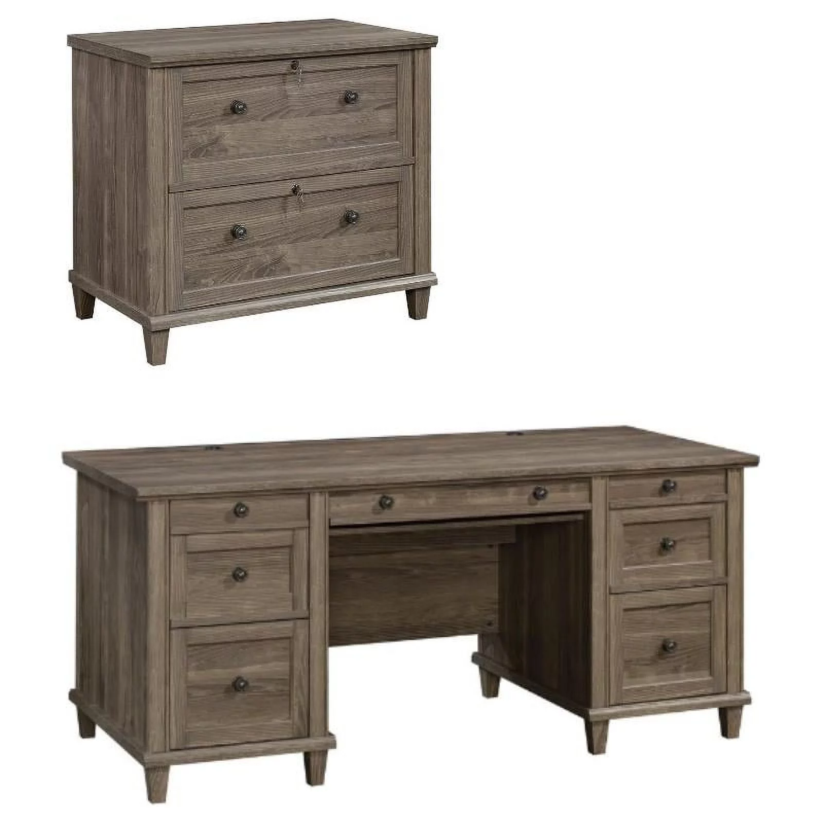 Home Square 2-Piece Set with Executive Desk & Lateral File Cabinet in Emery Oak