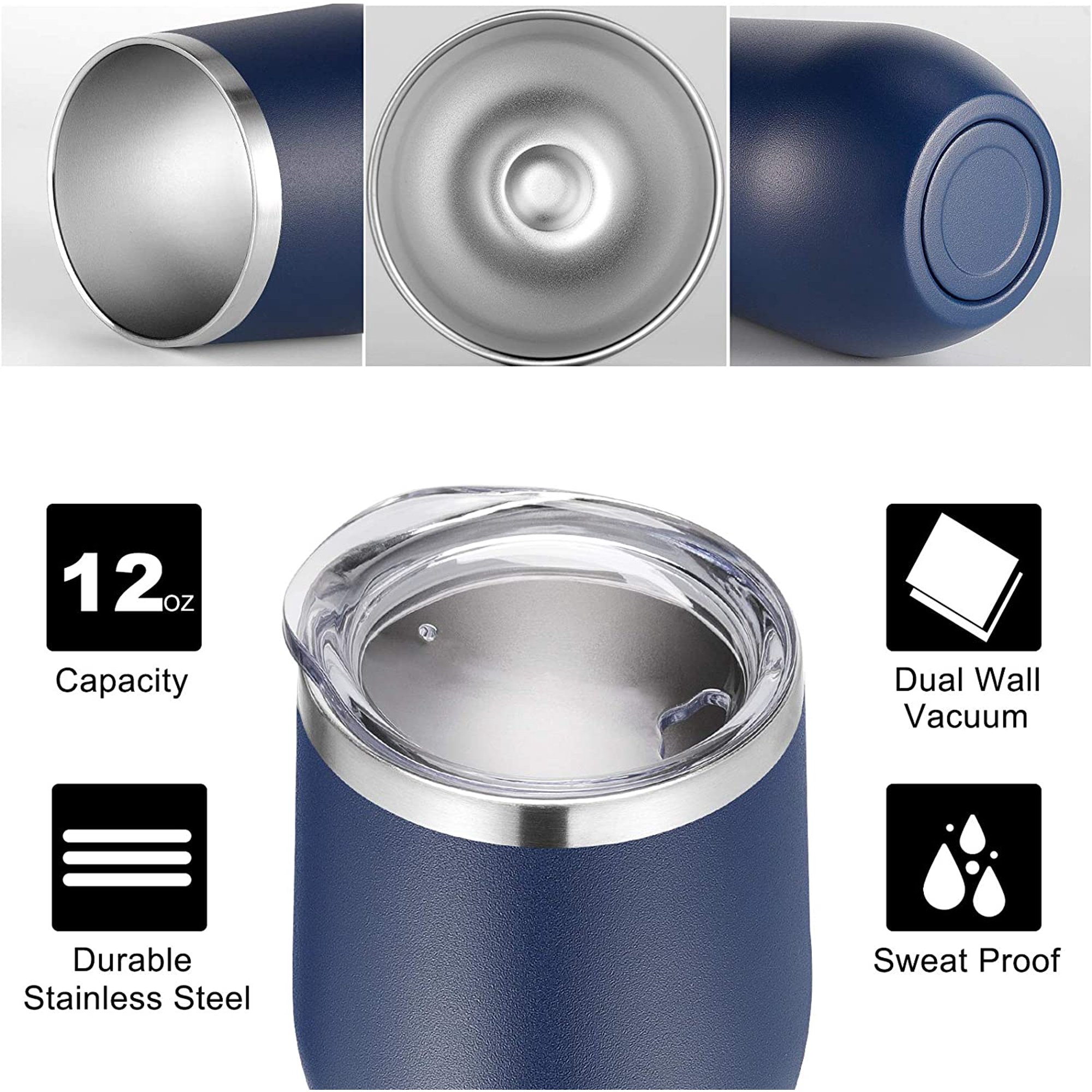 Wine Tumblers Bulk 12 Pack, 12Oz Stainless Steel Stemless Wine Glass With L