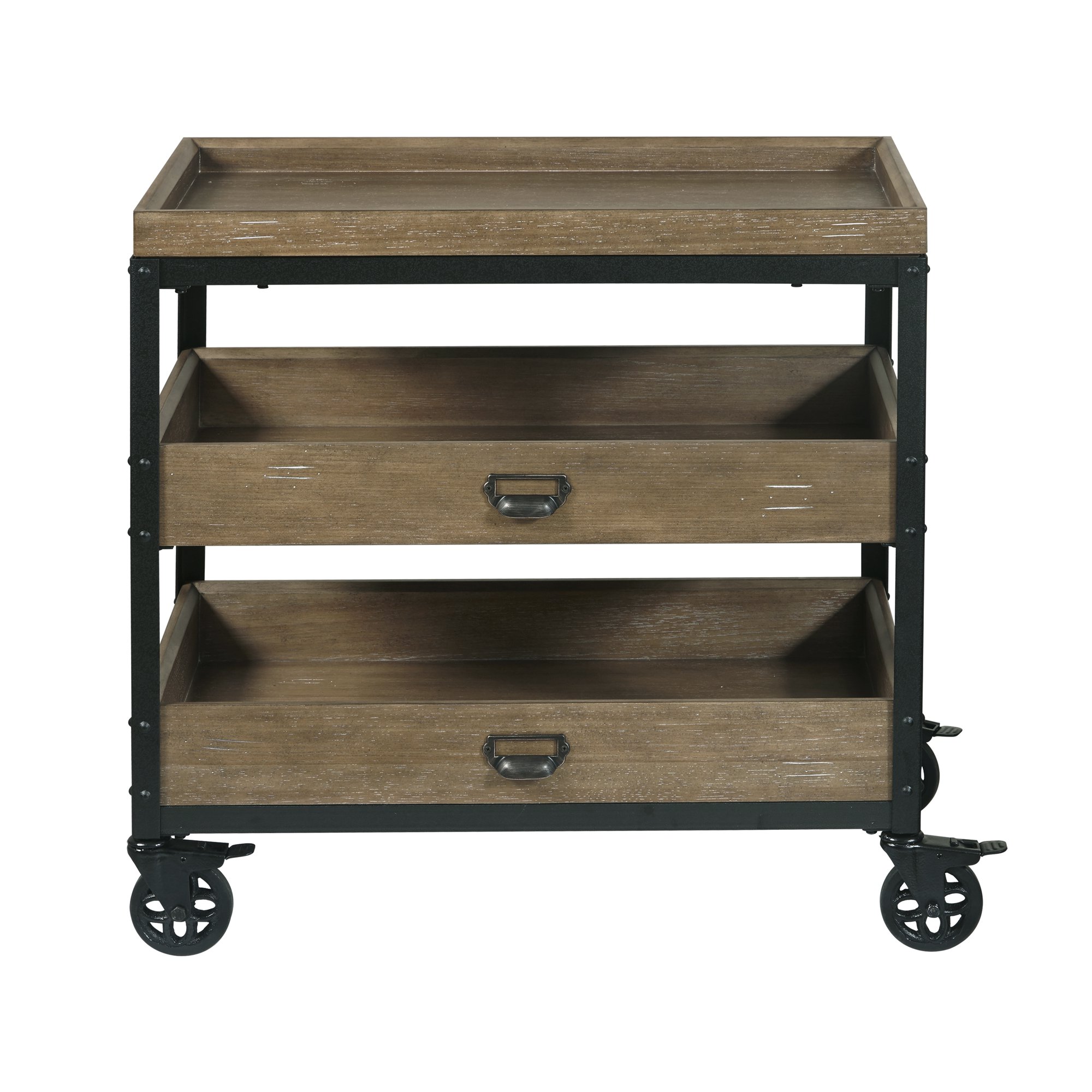 HomeFare Rustic Industrial 3 Tiered Rolling Kitchen Cart Brown