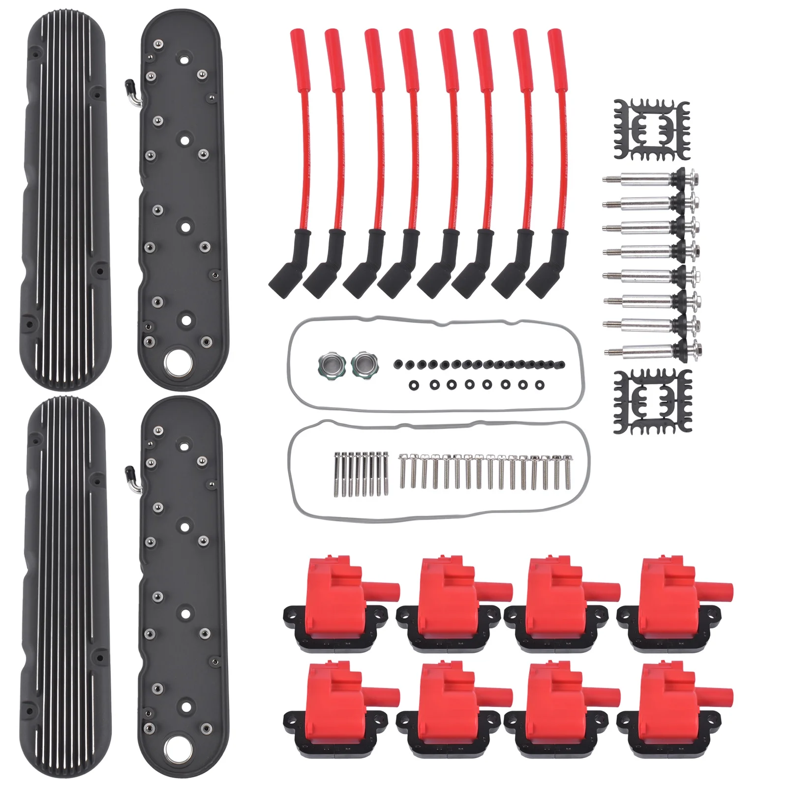 NEWZQ 4Pcs Engine Valve Cover with Mounting Hardware for Chevy GM LS1 LS2 LS3 LS6 LS7