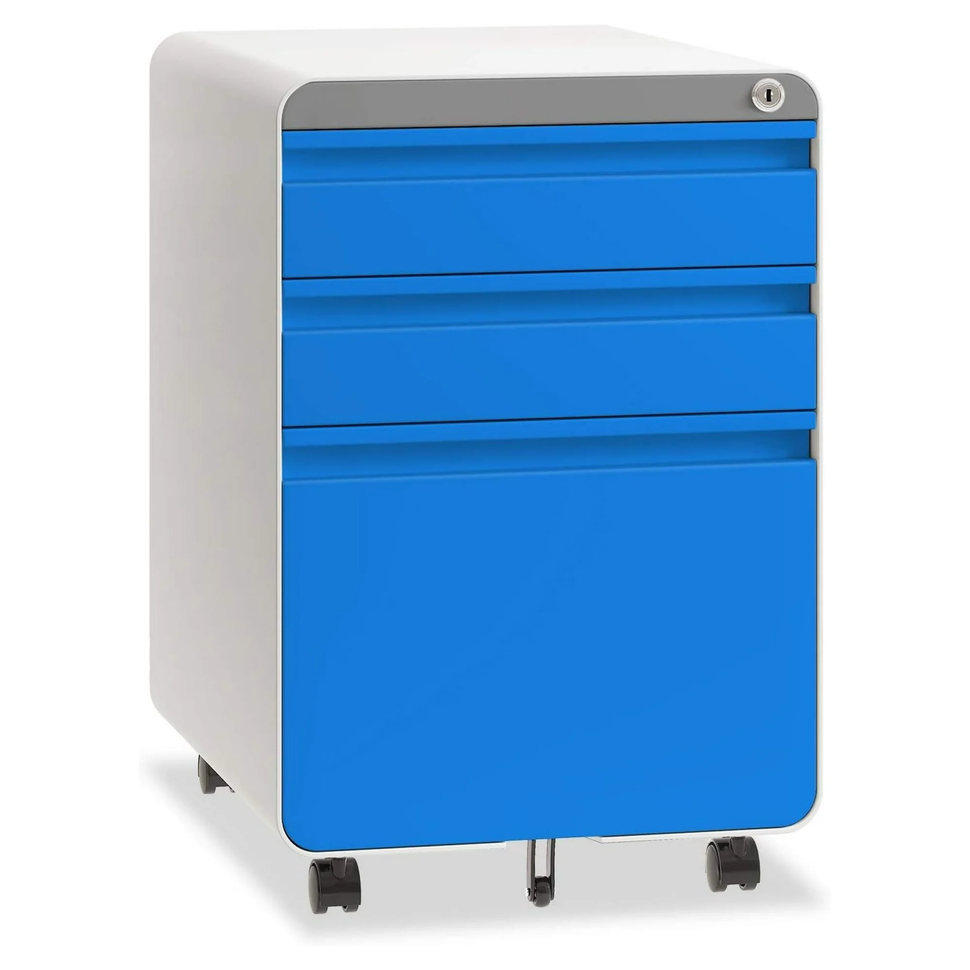 ZHANGHU 3 Drawer File Cabinet, Metal Filing Cabinets with Lock Wheels & Hanging Rail for A4/Legal/Letter File, Anti-tilt Under Desk Design, Lockable Rolling Mobile File Cabinet for Home Office (Blue)