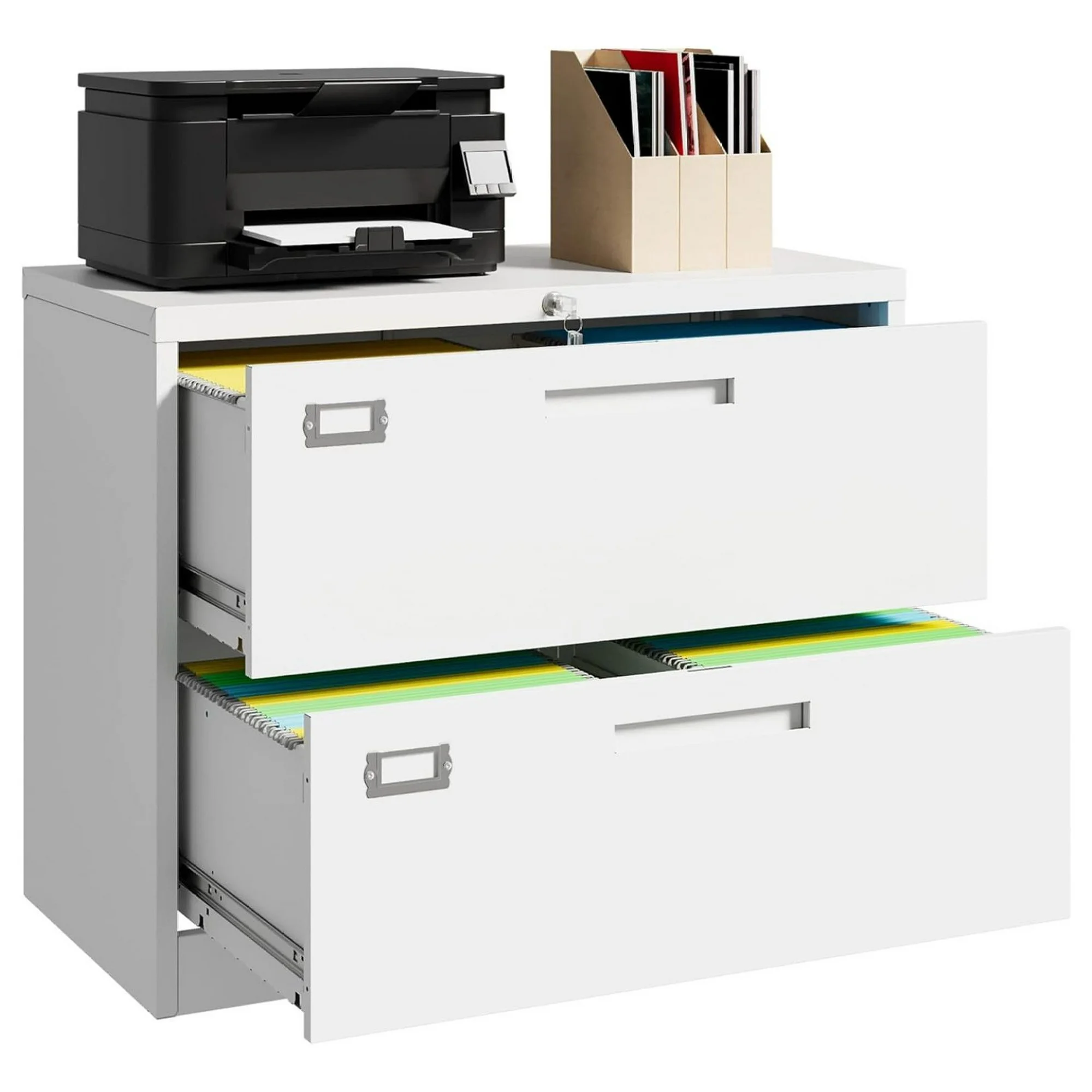 ZHANGHU 2 Drawer Lateral File Cabinet with Lock Metal Filing Cabinet Steel Wide File Cabinets with Anti-tilt Mechanism for Home Office/Legal/Letter/A4/F4 Size Hanging Files Assembly Required White