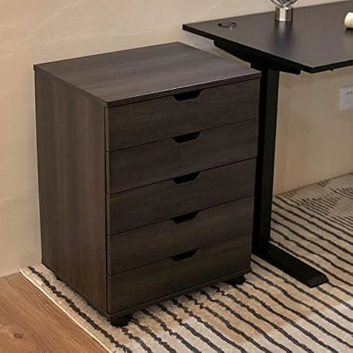 ZHANGHU 5 Drawer Unit File Cabinet Under Desk Storage Cart for Home Office with Casters, Walnut