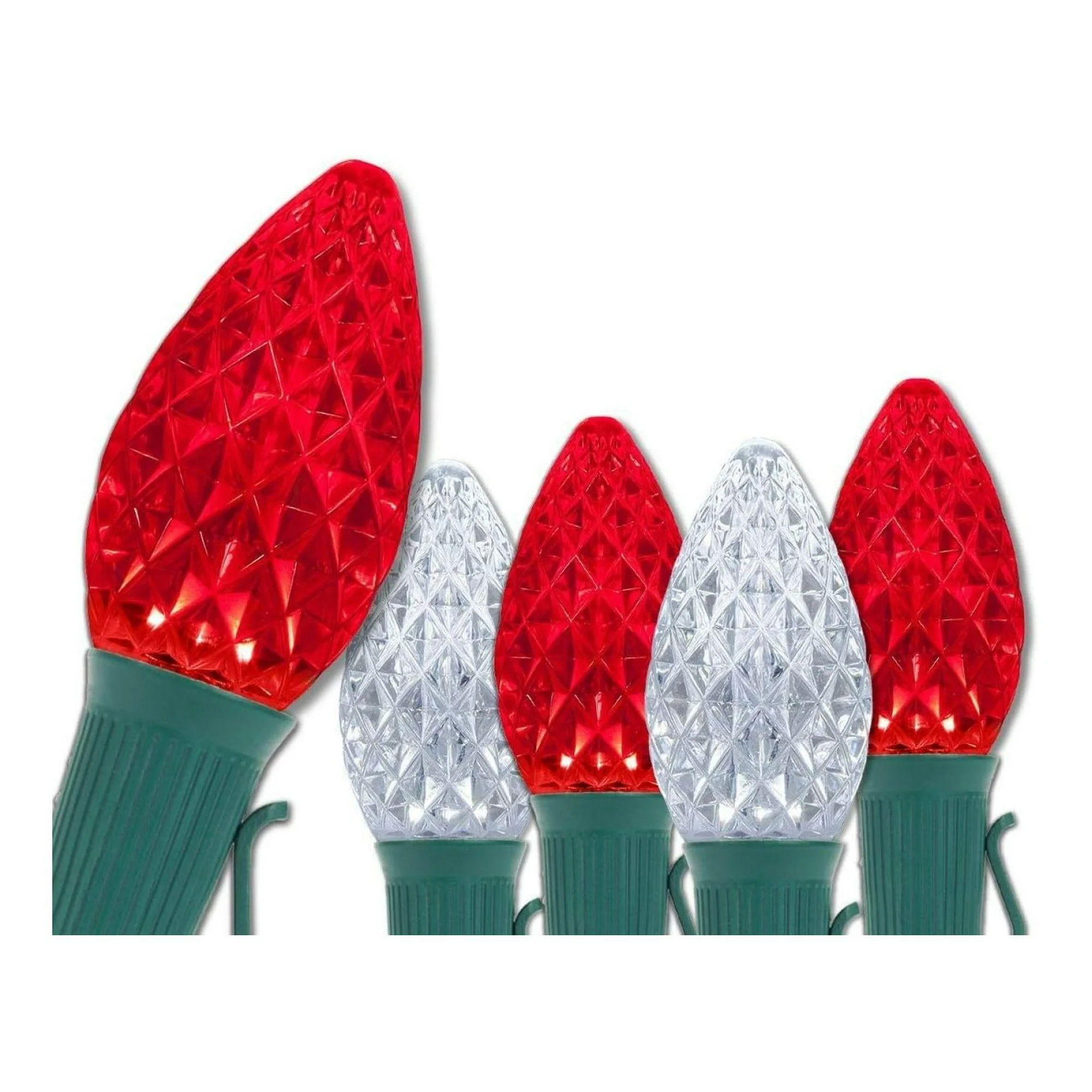 ZHANGHU C7 OptiCore Red and Cool White Christmas Lights - LED Christmas String Lights, Outdoor Christmas Holiday Lights; Green Wire (50 Lights, 50 ft)