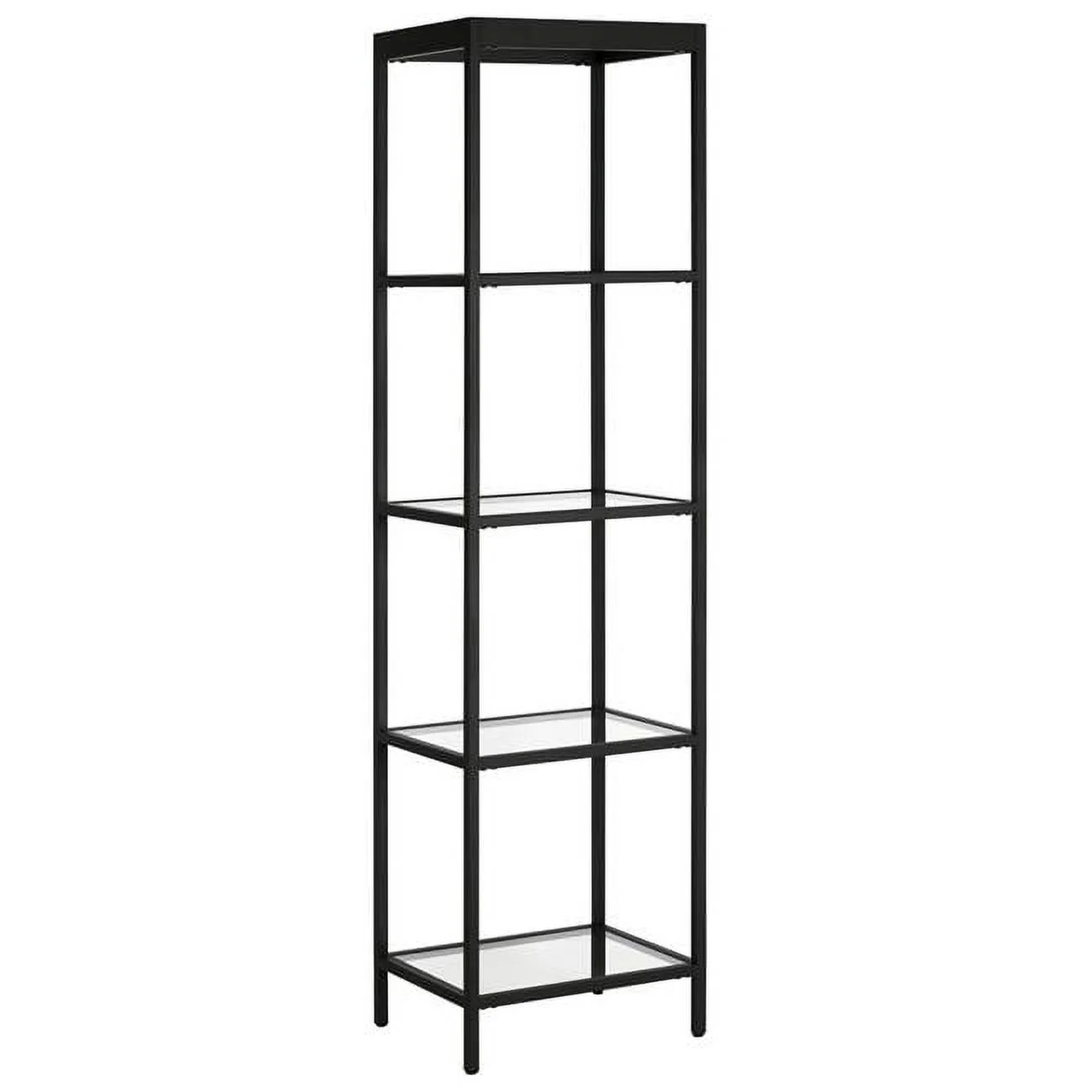 HomeRoots 527592 70 in. Metal & Glass Four Tier Standard Bookcase, Black