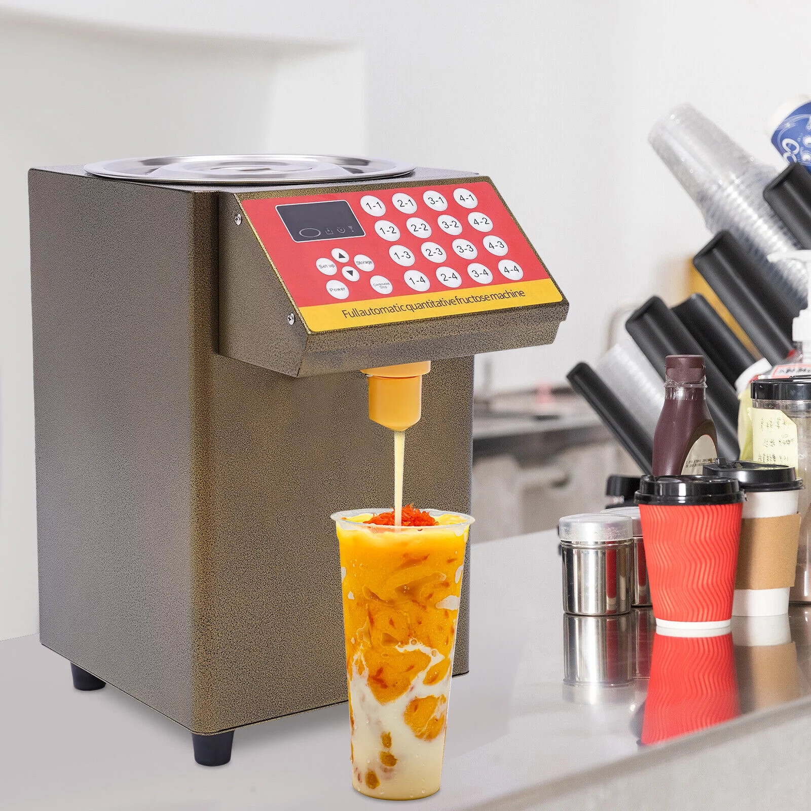WUZSTAR 110V 8L Automatic Fructose Dispenser Syrup Dispenser Machine Fructose Quantitative Machine Bubble Tea Equipment