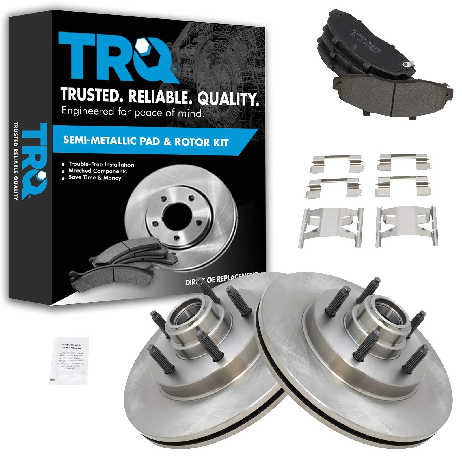 TRQ Front Premium Posi Semi Metallic Disc Brake Pad & Rotor Kit for Truck BKA11175 Fits select: 1999-2003 FORD F150, 2004 FORD F-150 HERITAGE CLASSIC