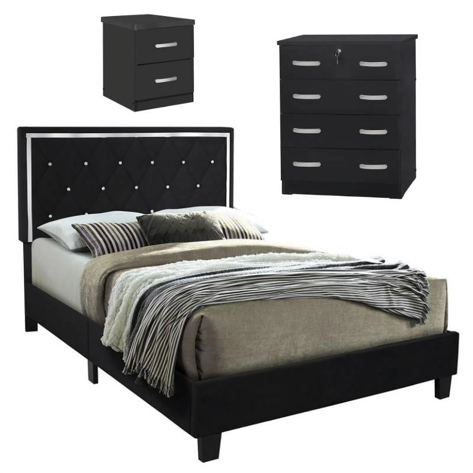 Home Square 3-Piece Set with Queen Bed Dresser and 2-Drawer Nightstand