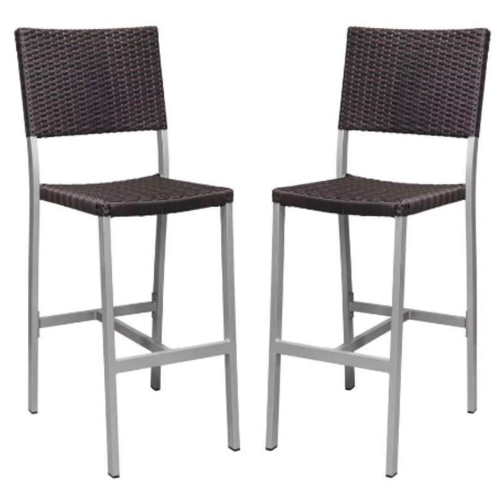 Home Square Wicker Patio Bar Side Armless Stool in Espresso - Set of 2