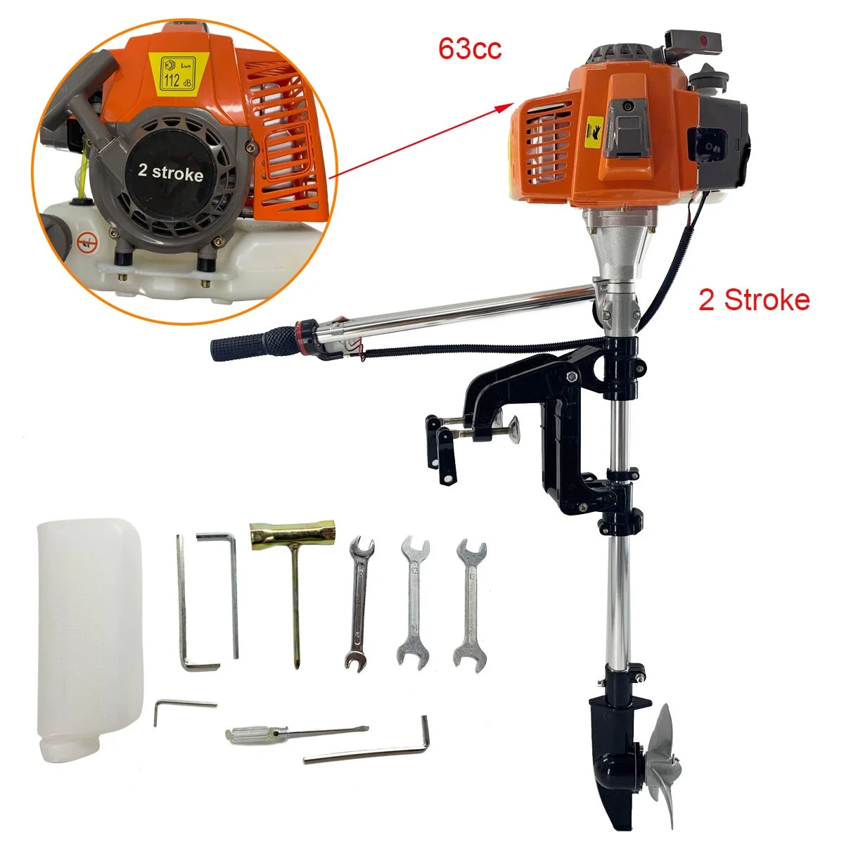 SUDEG 63CC 2-Stroke 4HP Outboard Motor Fish Boat Marine Engine with Air Cooling System 2.3kw 8000rpm